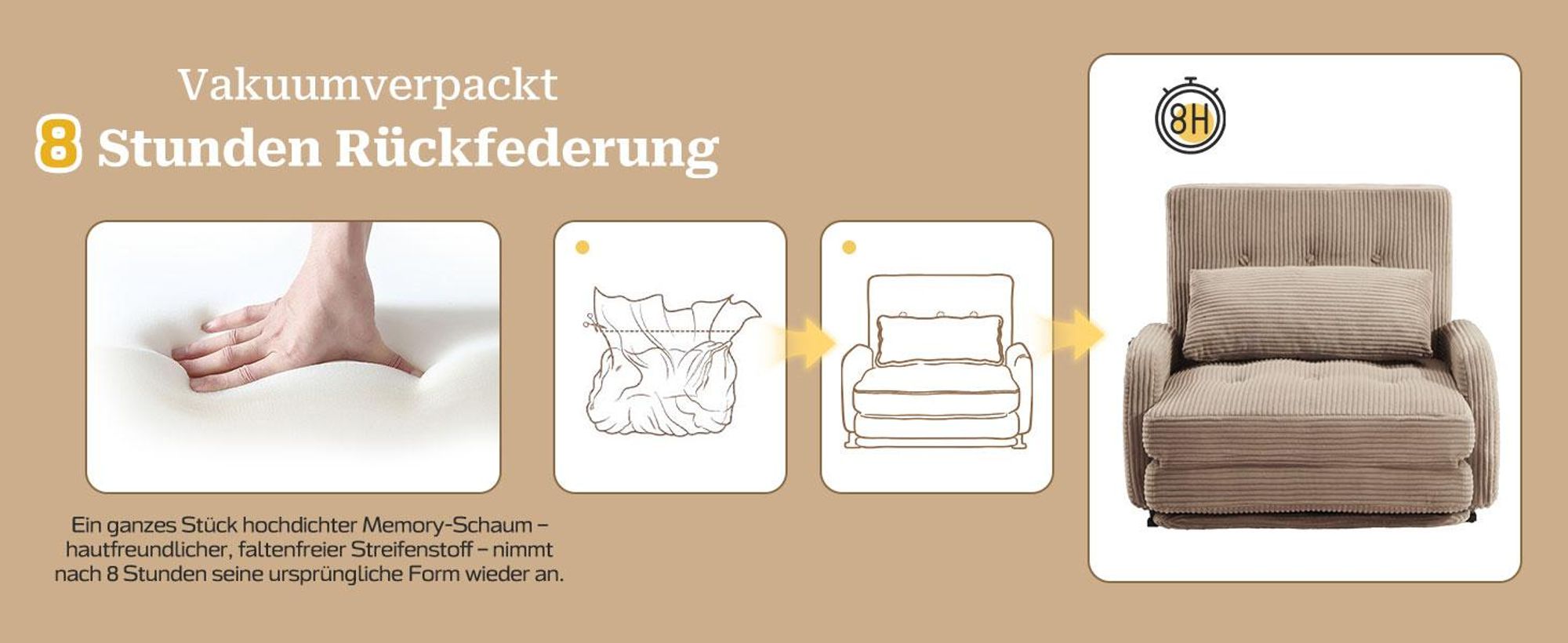 Faltbares 4-in-1 Sofa Bett, Klappbares Schlafsofa & Gästebett, Relaxsessel mit Schlaffunktion, Sitzsack Alternative für Wohnzimmer, Schlafzimmer Khaki