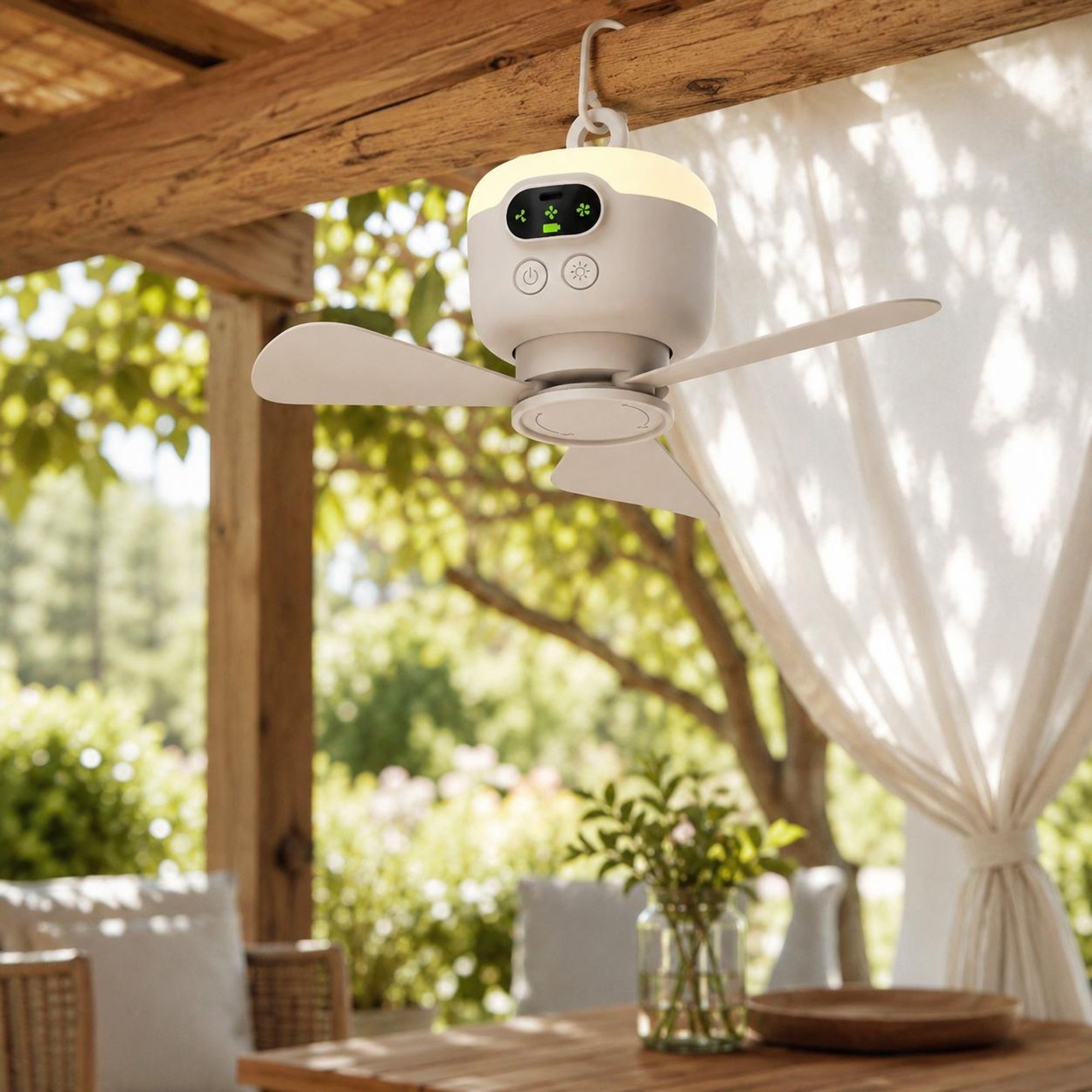 Ø27cm Mobiler Akku Deckenventilator mit Licht 8000mAh USB-C Ventilator 4 Stufen & Timer Tragbarer Zeltventilator für Camping RV Outdoor & Wohnmobil