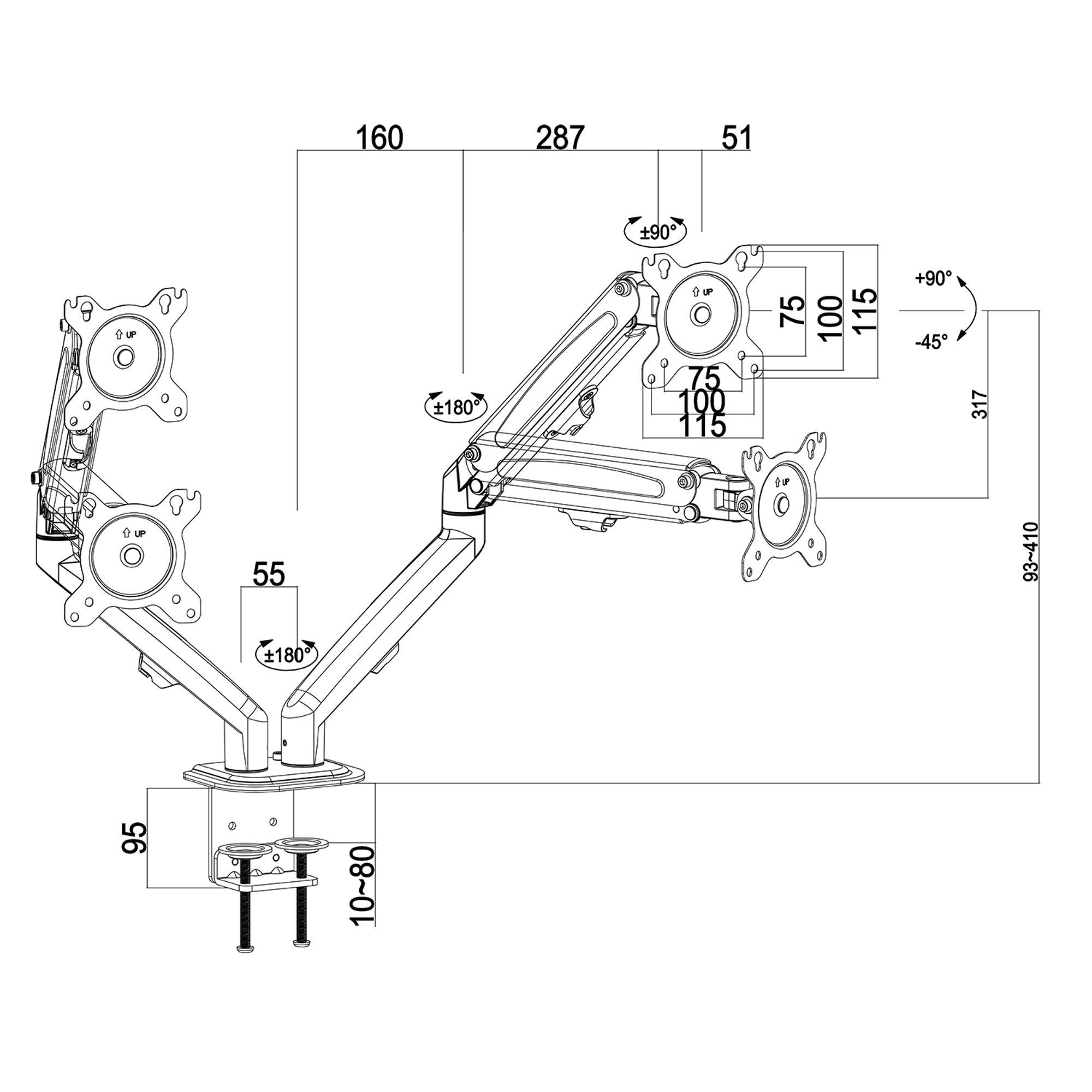 Maclean MC-861N 2-Fach Monitorhalterung Tischhalterung für 2 Monitore mit Gasfeder, Monitorarm Monitorhalterung 13"-27" bis 14kg