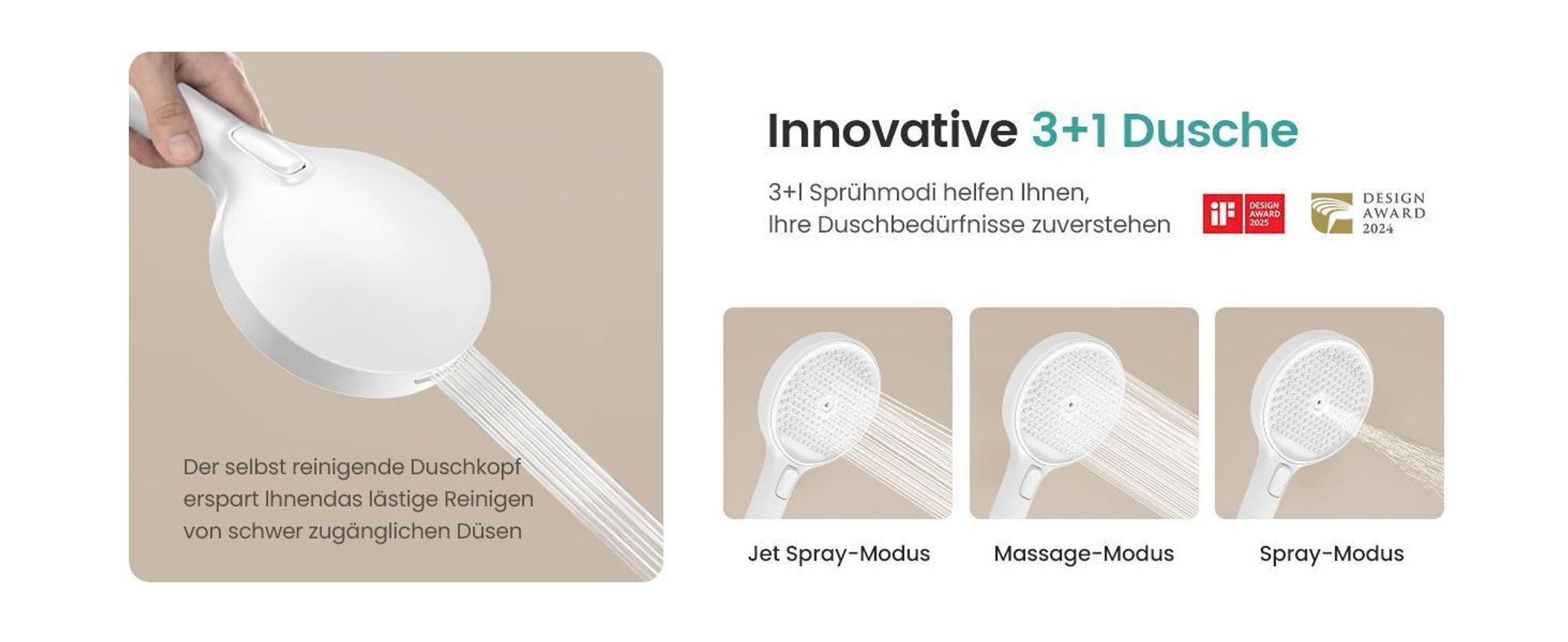 EMKE Duschsystem mit Thermostat, 36x24cm Regenduschkopf, Regendusche mit Glasablage, Handbrause mit 4 Strahlstärken, Bad- & Duscharmaturen, Weiß Matt