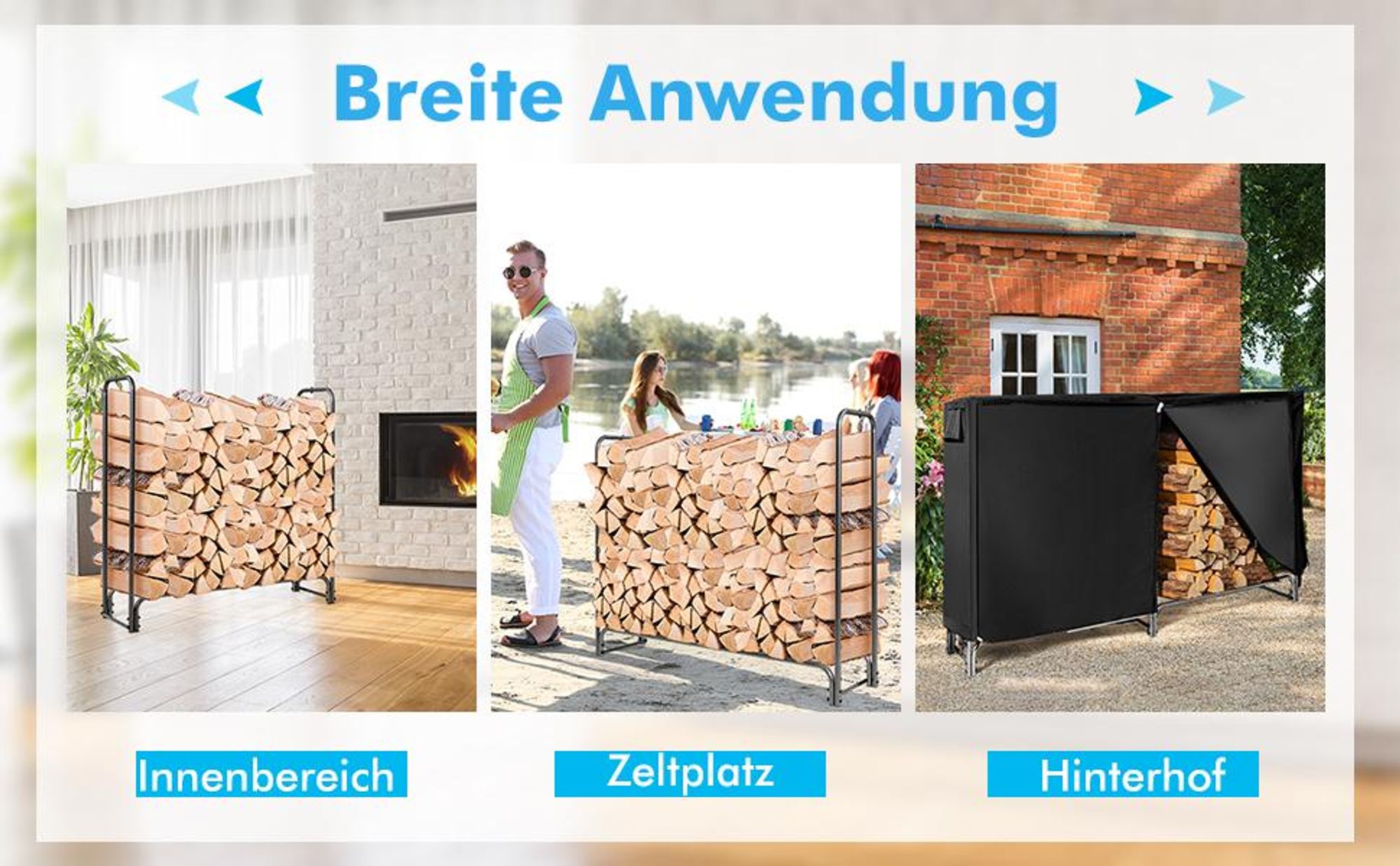 COSTWAY Kaminholzregal Metall, Brennholzregal mit wasserdichter Abdeckung, Kaminholzständer, Feuerholzregal 122,5 x 35,5 x 122,5 cm