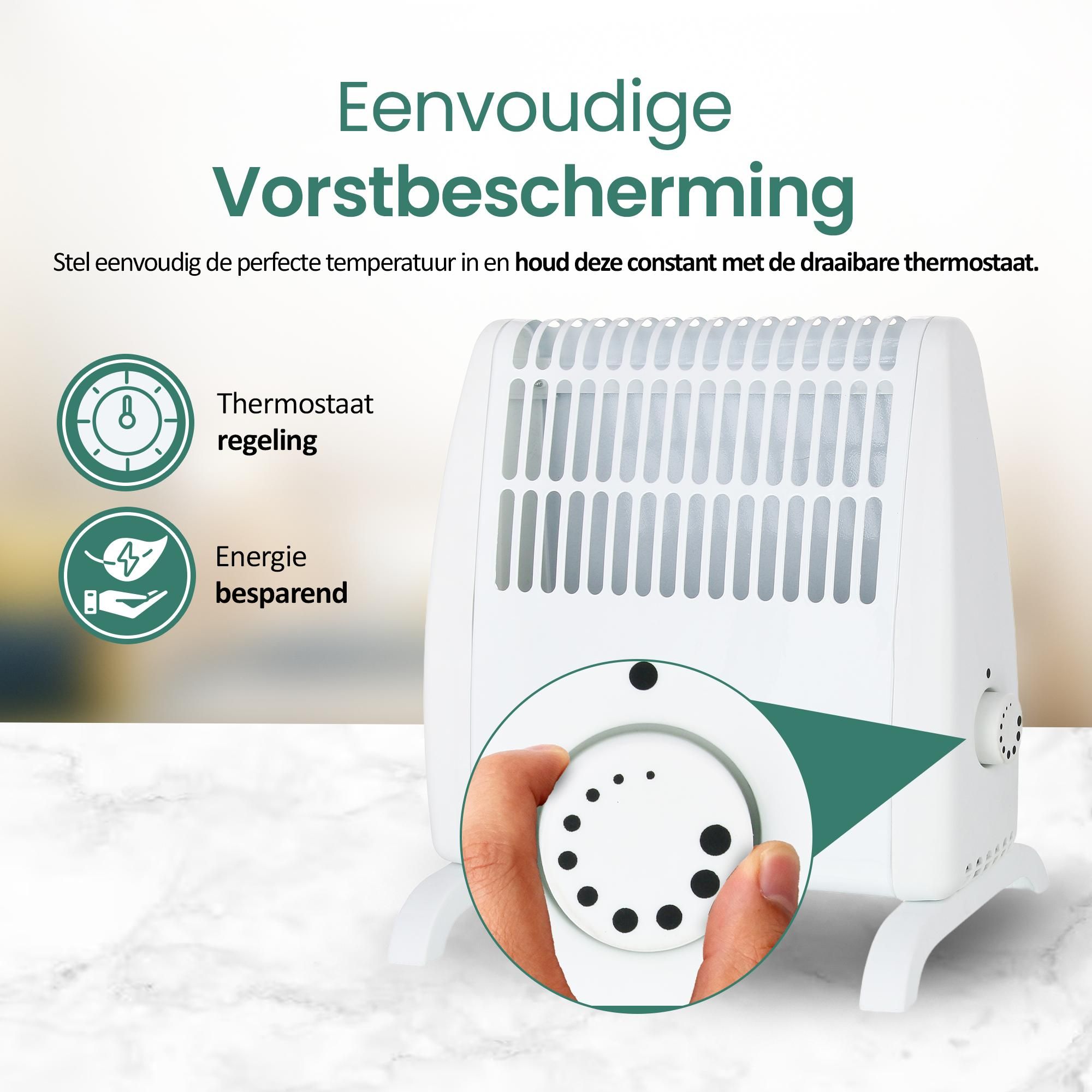Emerio Vorstbeveiliger – Voor Ruimtes tot 5 m² – 500 W – Instelbare Thermostaat – Vrijstaand – Indicatielampje – Compact – Wit – FG-117320