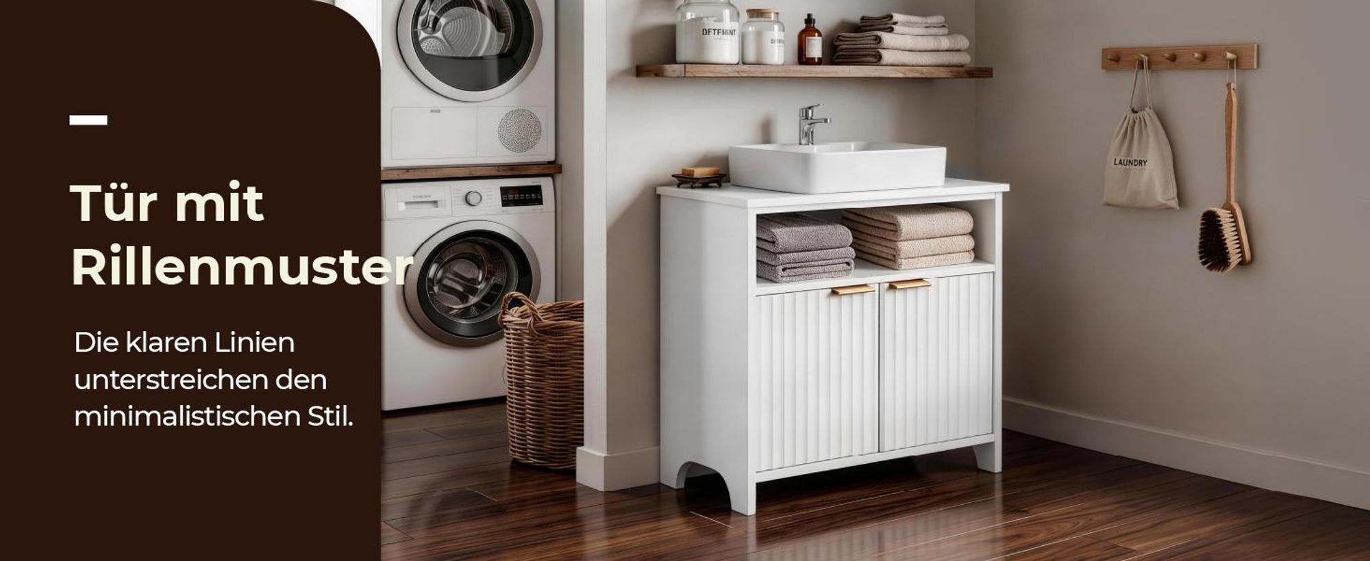 FCH Waschbeckenunterschrank mit 2 Türen und offenen Fächern, Badezimmerschrank, 30 x 60 x 60cm, Weiß