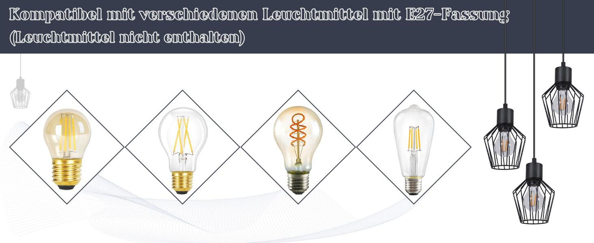 ZMH Pendelleuchte Esstisch Hängeleuchte Schwarz Pendellampe E27 3 Flammig Hängend Lampen Metall Lampenschirm Hängelampe Industrie für Küche