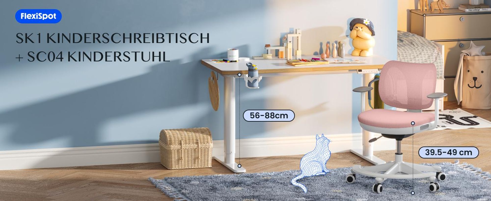FLEXISPOT Kinderschreibtisch und Stuhl Set, elektrisch höhenverstellbar Schreibtisch, für Kinder ab 6 Jahren, mit 3 Speicherplätzen, Kindersicherung