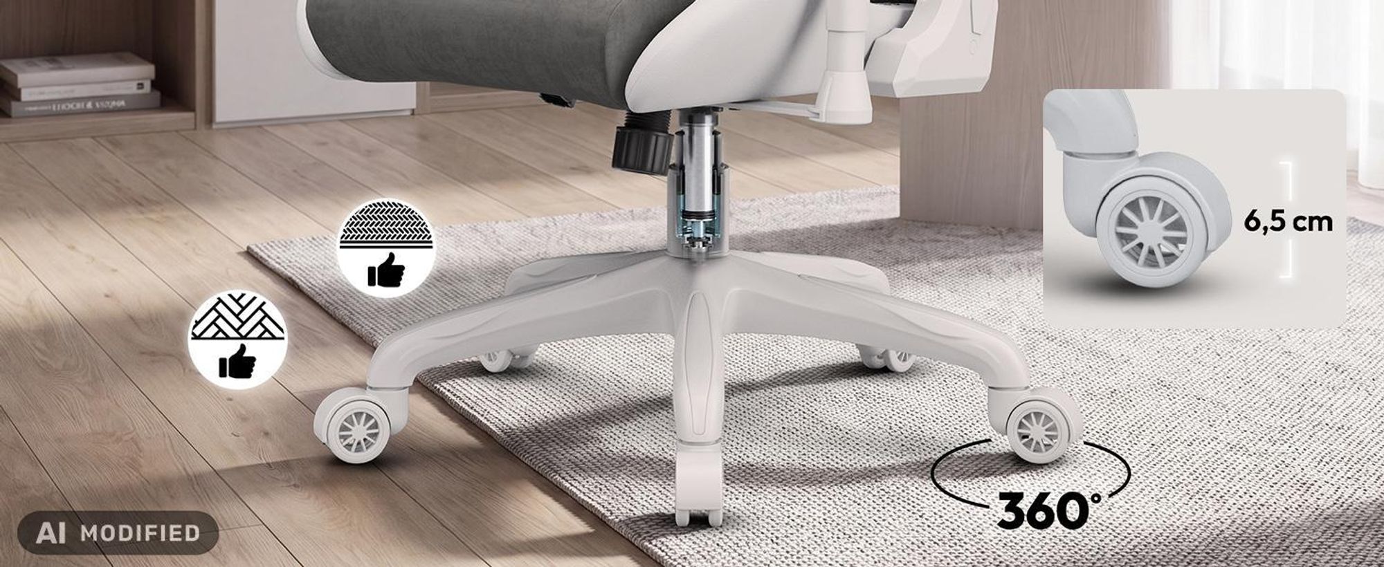 Sense7 Zaklínač FUKU: fotel gamingowy, krzesło gamingowe, krzesło biurowe, ergonomiczne krzesło biurowe, obrotowe krzesło, udźwig 120 kg, kolor biały i szary