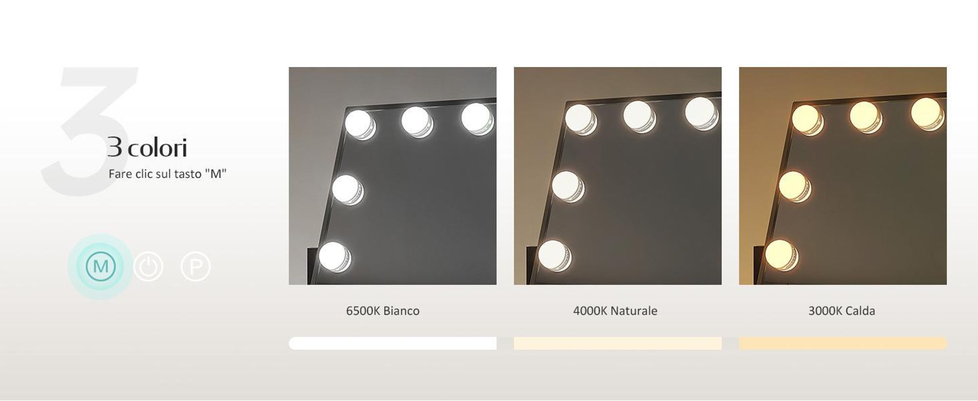 EMKE Hollywood specchio per il trucco 85x364x475mm con specchio d'ingrandimento 7x, nero Specchio per il trucco con touchscreen intelligente e 3 colori di luce, 12 luci LED dimmer, ruotabile a 360° e funzione memoria