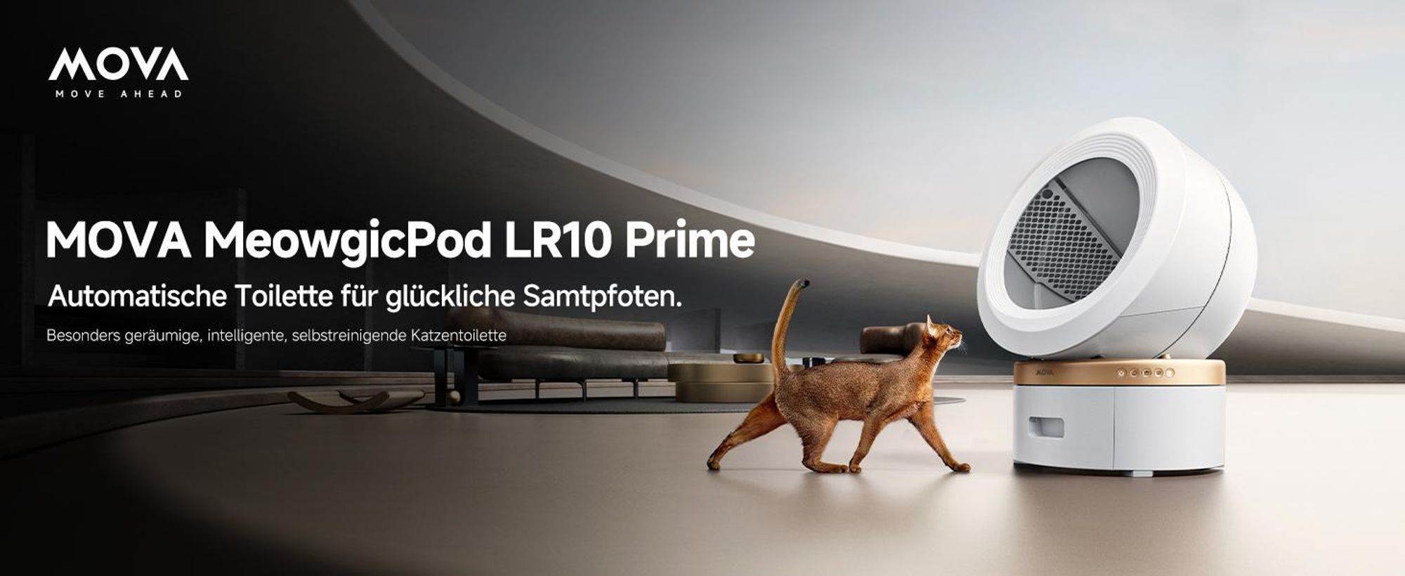 MOVA LR10 Prime Katzenklo Weiß – 110L, 15 Tage Selbstreinigung, Doppel-Geruchssystem, 12 Sicherheitsfunktionen – inkl. GRATIS Tierhaarbürste