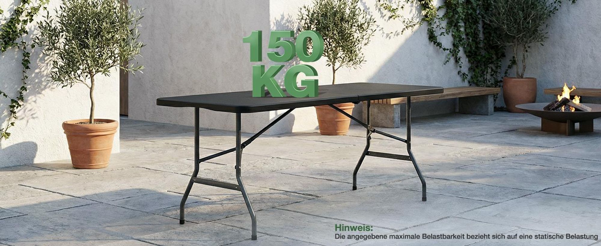 Sekey Buffettisch Klappbar Campingtisch Kunststoff mit Tragegriff, 152x70cm, Schwarz