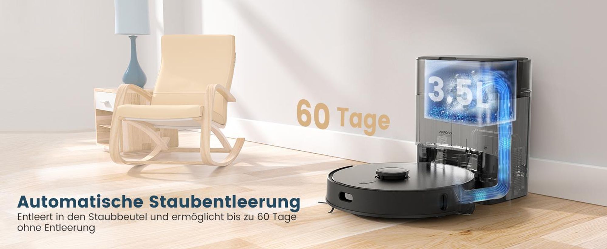 AIRROBO Saugroboter mit Absaugstation und Wischfunktion T20 Plus, Lasernavigation, 5500Pa Saugkraft, 3 in1 Staubsauger Roboter