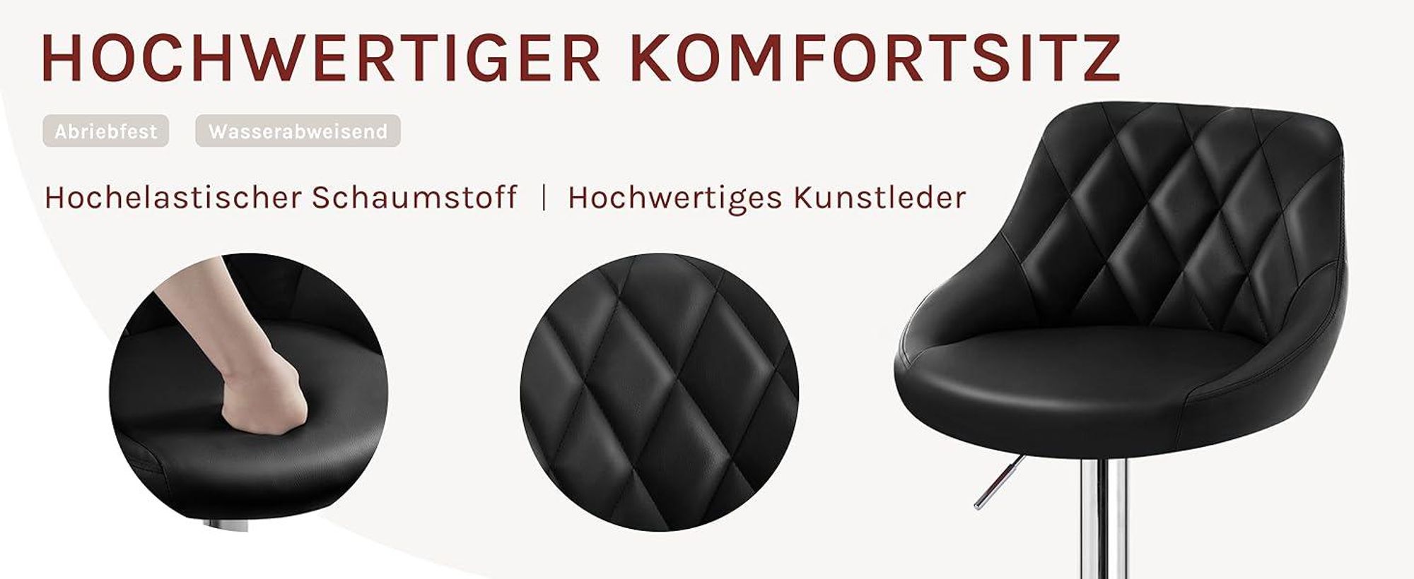 WOLTU 2er Set Barhocker Barstuhl leichte reinige Kunstleder, Gute gepolsterte Sitzfläche, Höhenverstellbar 360° Drehbar, Farbwahl, Schwarz