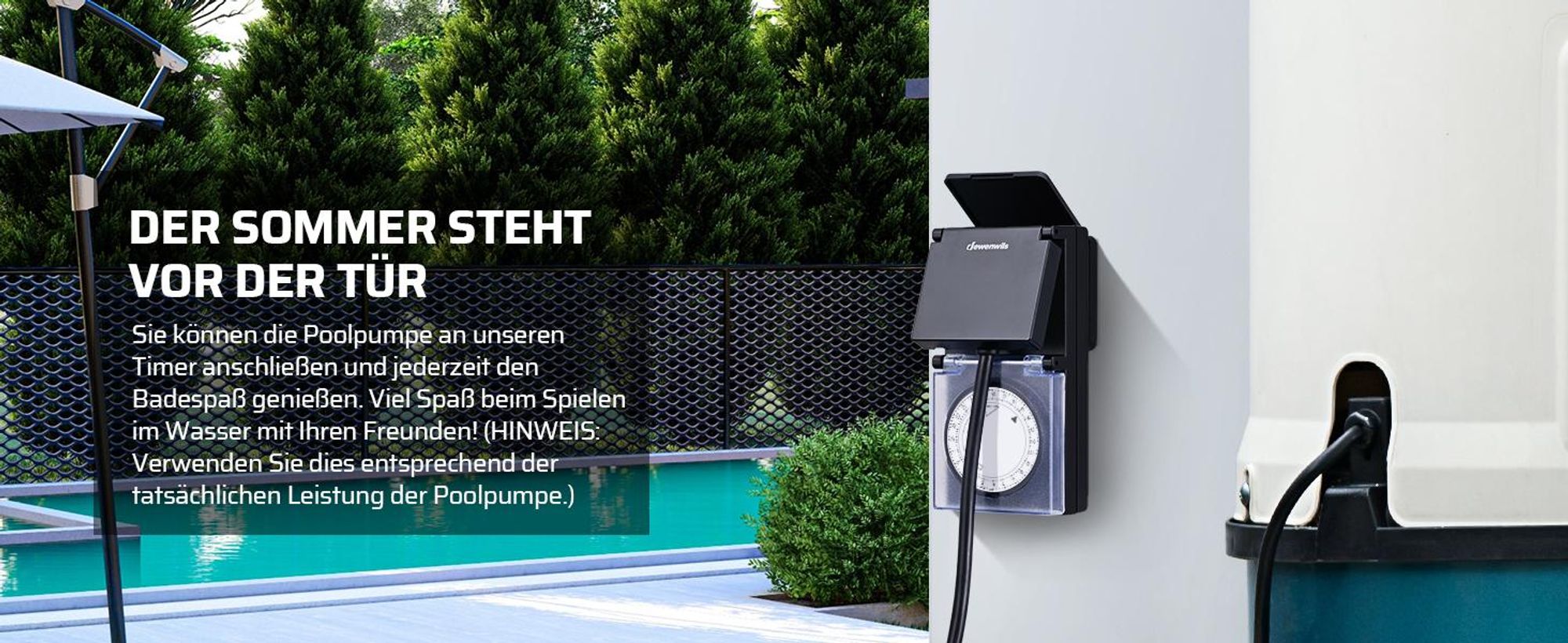 DEWENWILS Zeitschaltuhr Mechanisch 2er Set, Timer Steckdose Außen, 3680W