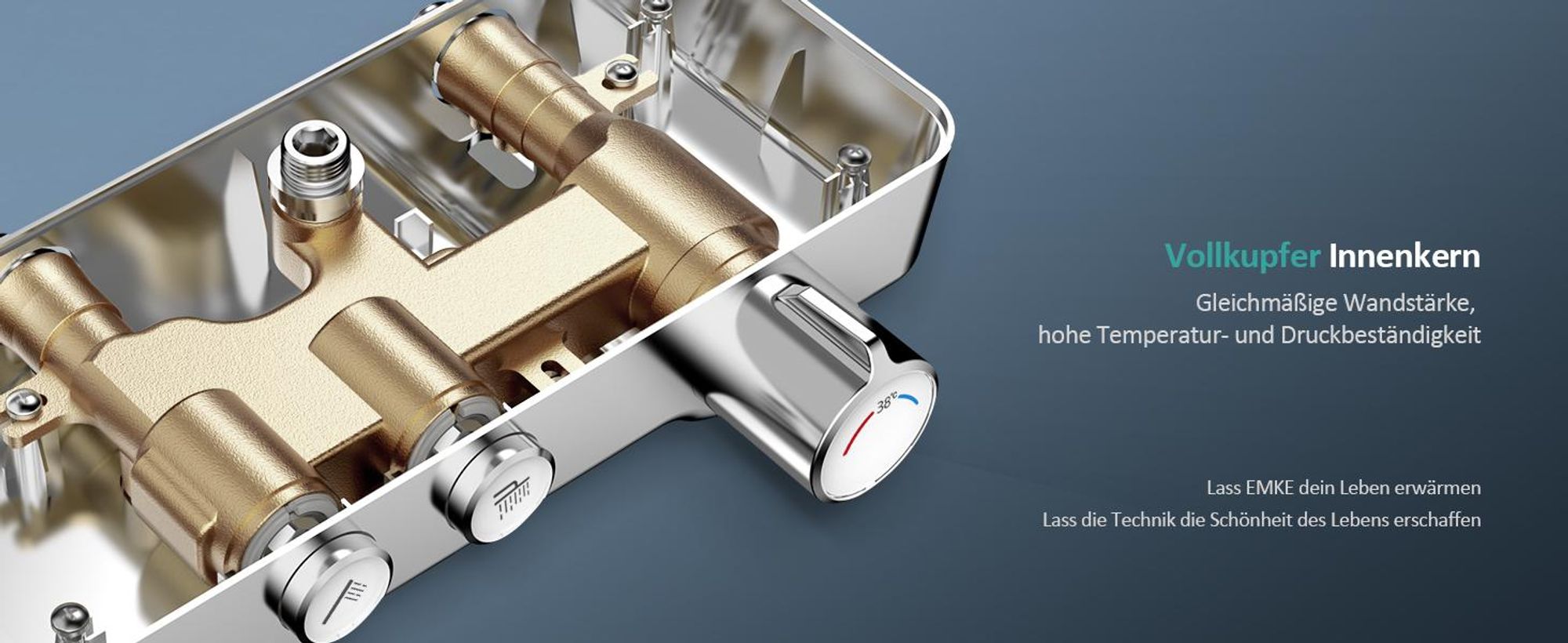EMKE Duschsystem mit Thermostat Edelstahl Duschset mit 3 Funktion Handbrause, Regendusch, Duschpaneel, Bad- & Duscharmaturen, KTW, Chrom - F08