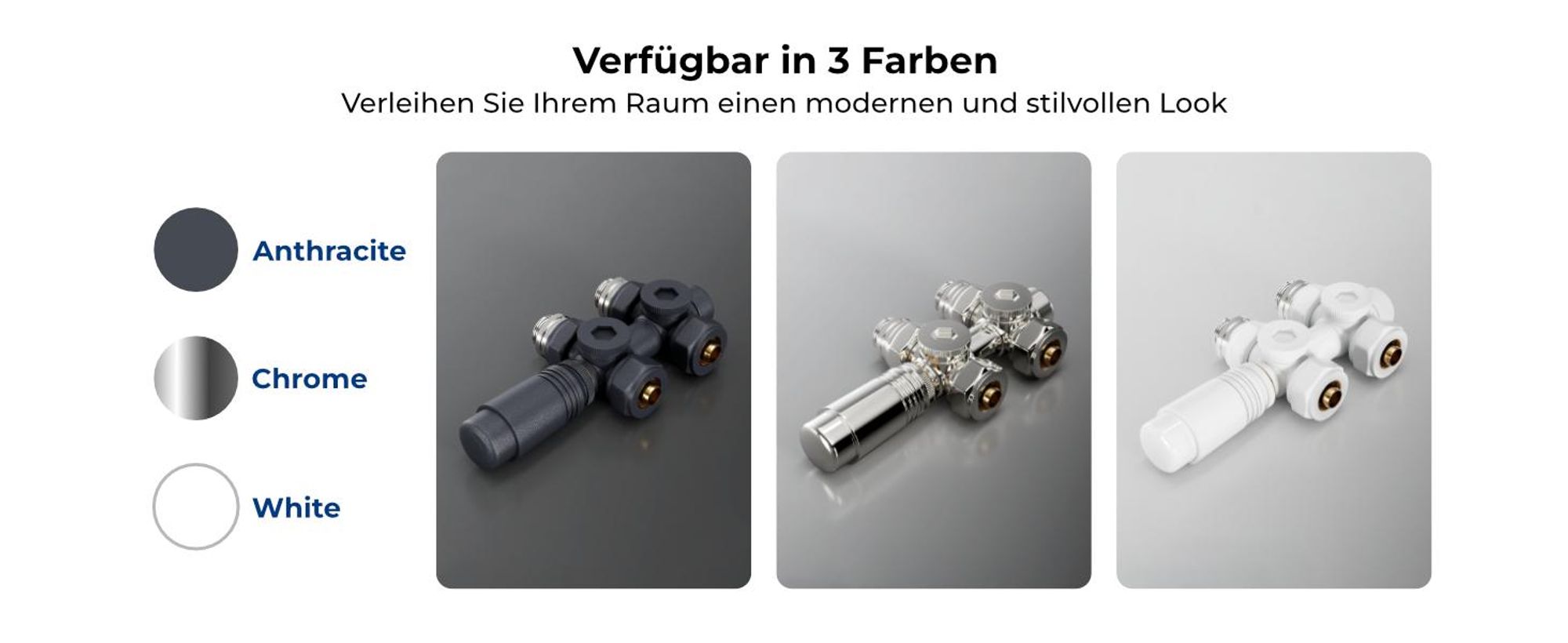 Heilmetz Heizkörper Thermostatventil Set Weiß , M30 x 1,5 Universal Ventil inkl. Rosette, kompatibel mit 15mm & 16mm Rohrleitungen