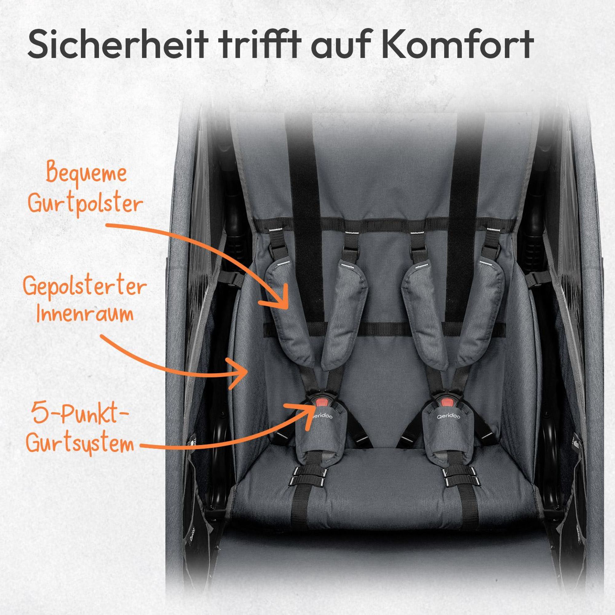 Qeridoo QUPA 2 - Kinderfahrradanhänger für 2 Kinder, Farbe: Lime