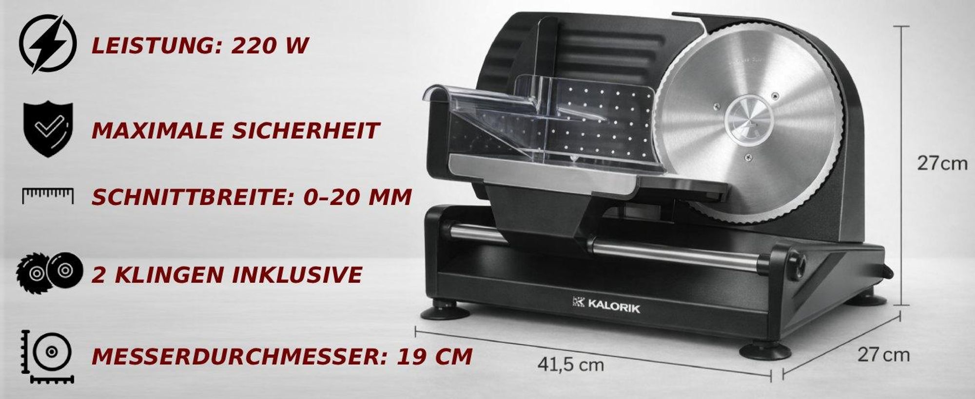 ELEKTRISCHER METALLSCHNEIDER 220W Für BROT und Schinken, AUSWECHSELBARE KLINGEN, SCHWARZ