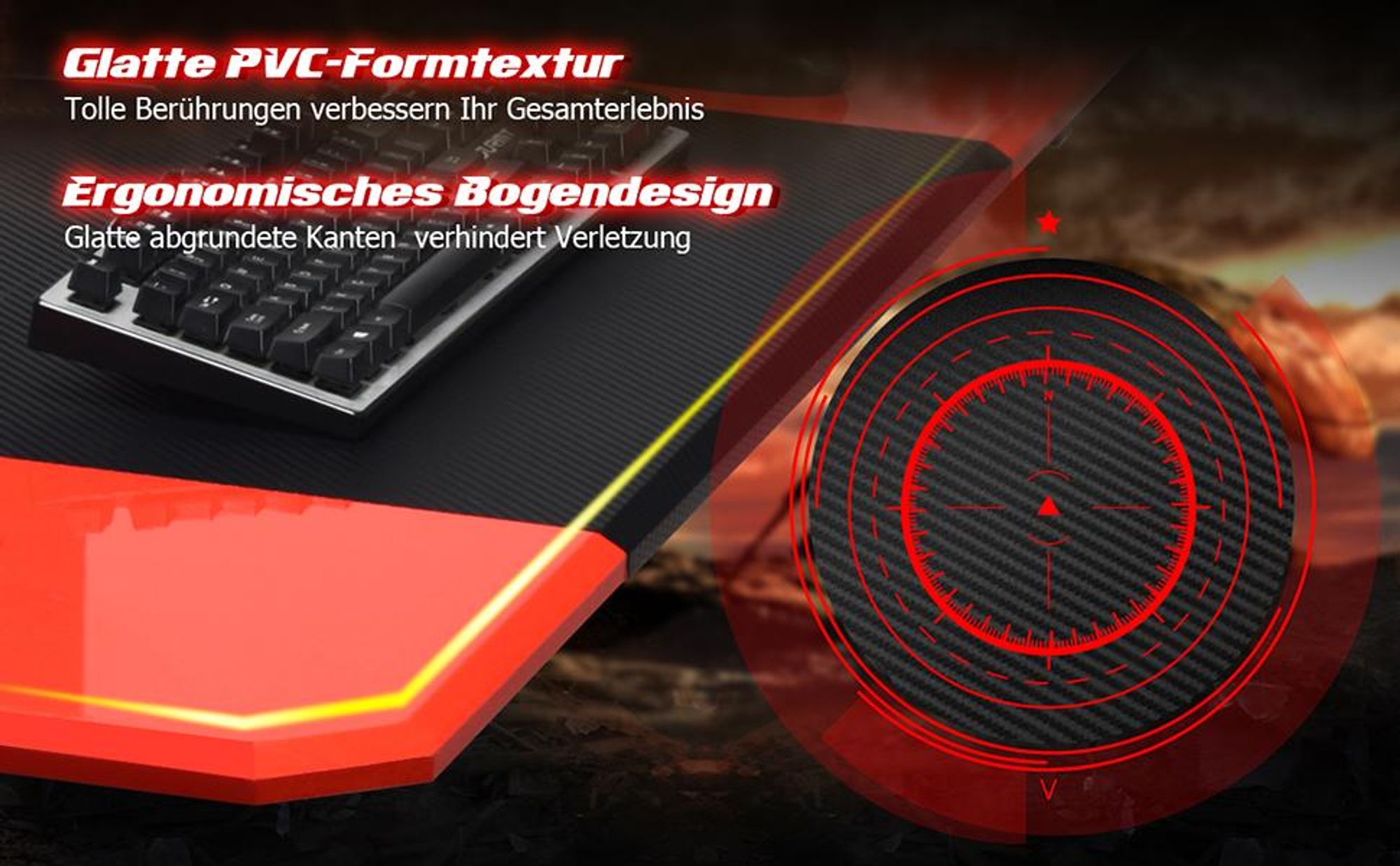 COSTWAY Z-förmige Gaming Tisch, Computertisch, PC Tisch mit Becherhalter, Kopfhörerhaken & Boxenständern, Schreibtisch 120x60x77cm, rot schwarz
