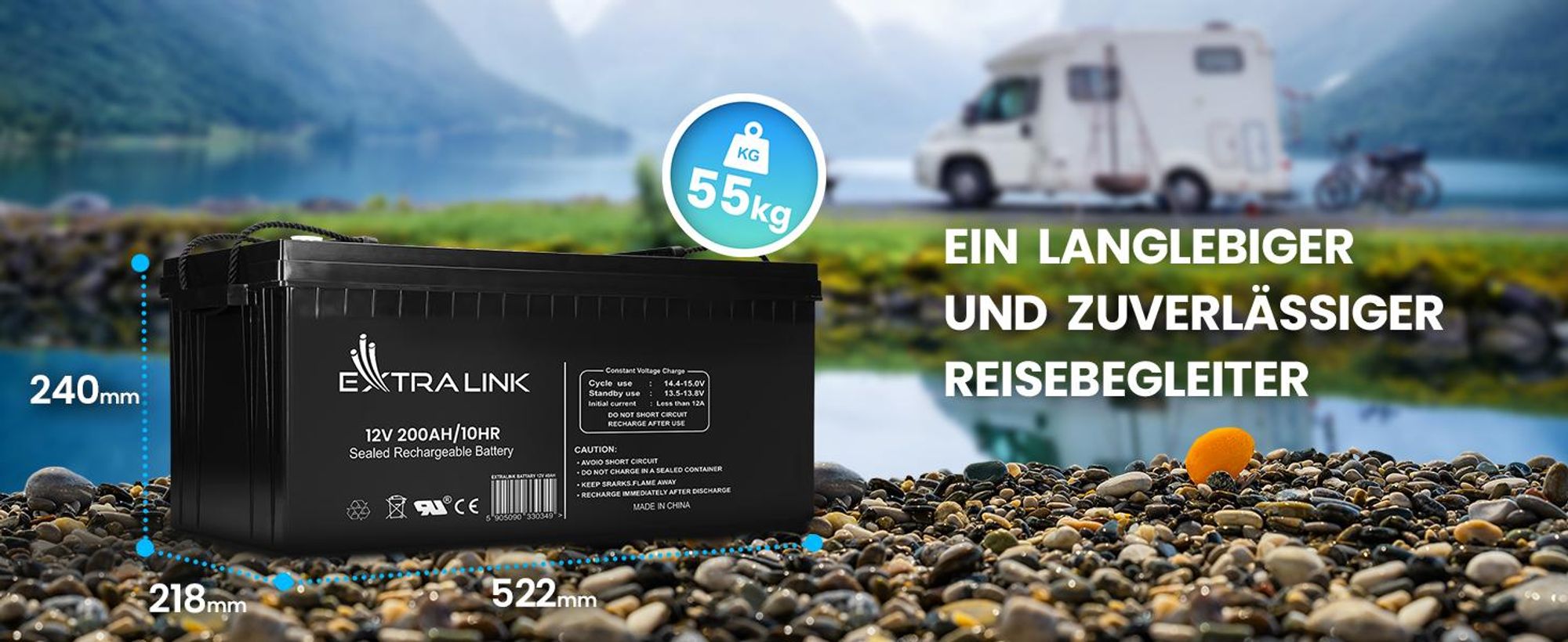 Extralink AGM 12V 200Ah Solarbatterie Solar Batterie Wohnmobil Bootsbatterie Batterie Akku