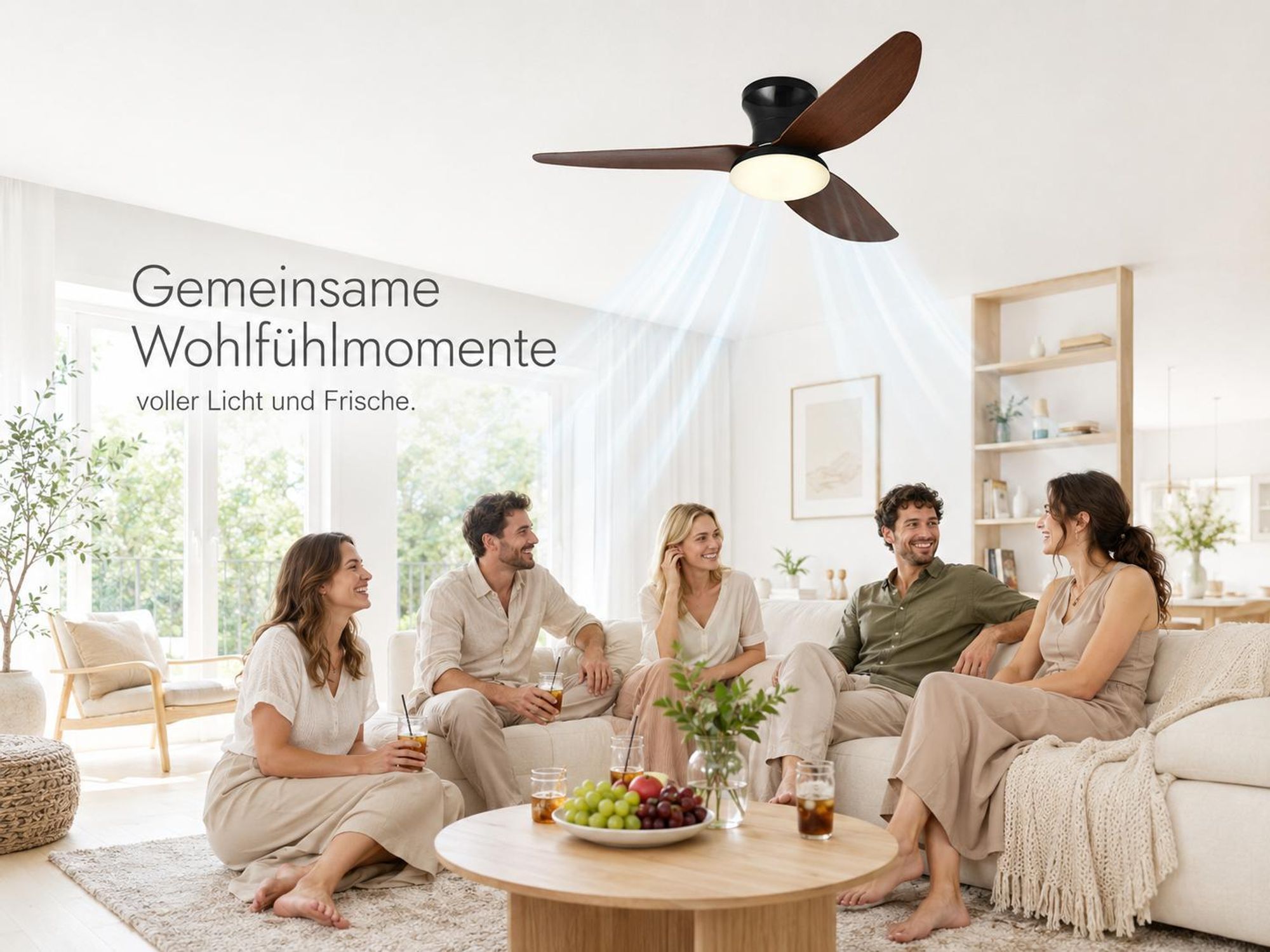 Deckenventilator mit Beleuchtung leise, Ø100cm DC Motor 6 Stufen, Smart APP & Fernbedienung, Dimmbar 3 Farben Umkehrbare Windrichtung Wohnzimmer Büro