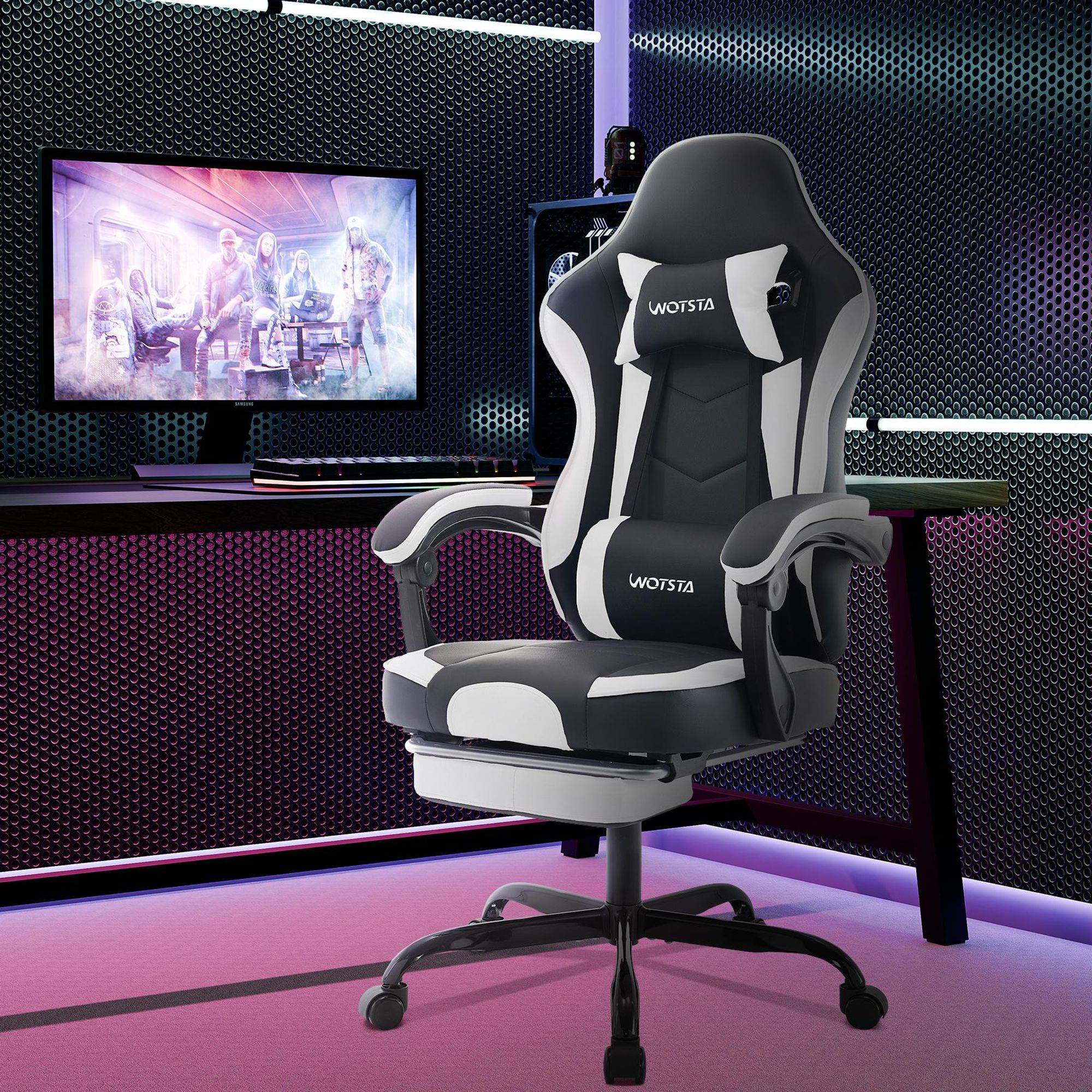 WOTSTA Gaming Stuhl am Schreibtisch im Gaming-Zimmer