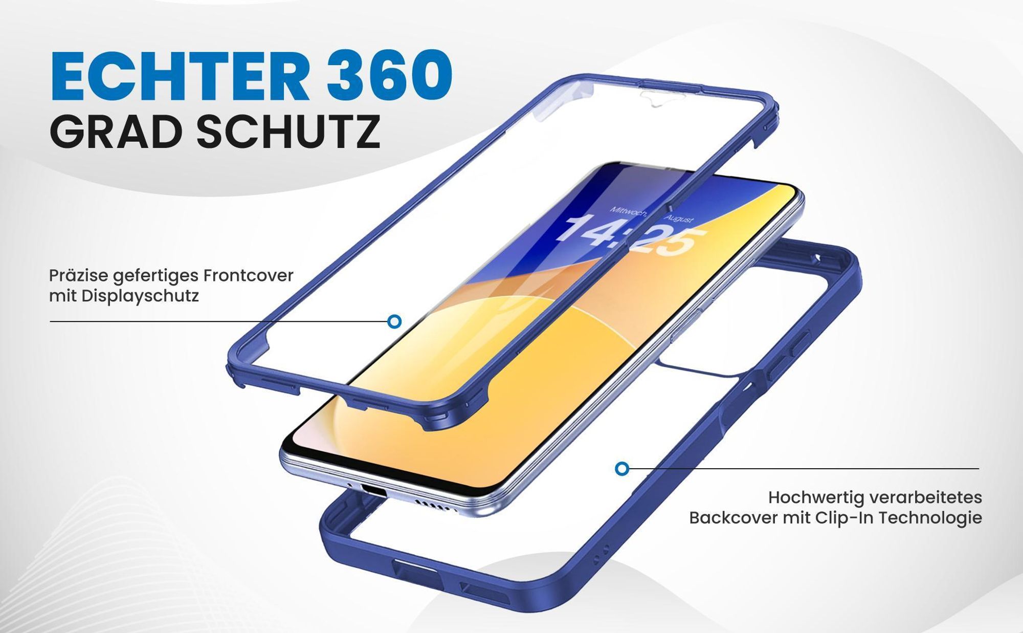 Blaues 360 Grad Case für Samsung Galaxy A17 / A17 5G mit Schutz von beiden Seiten