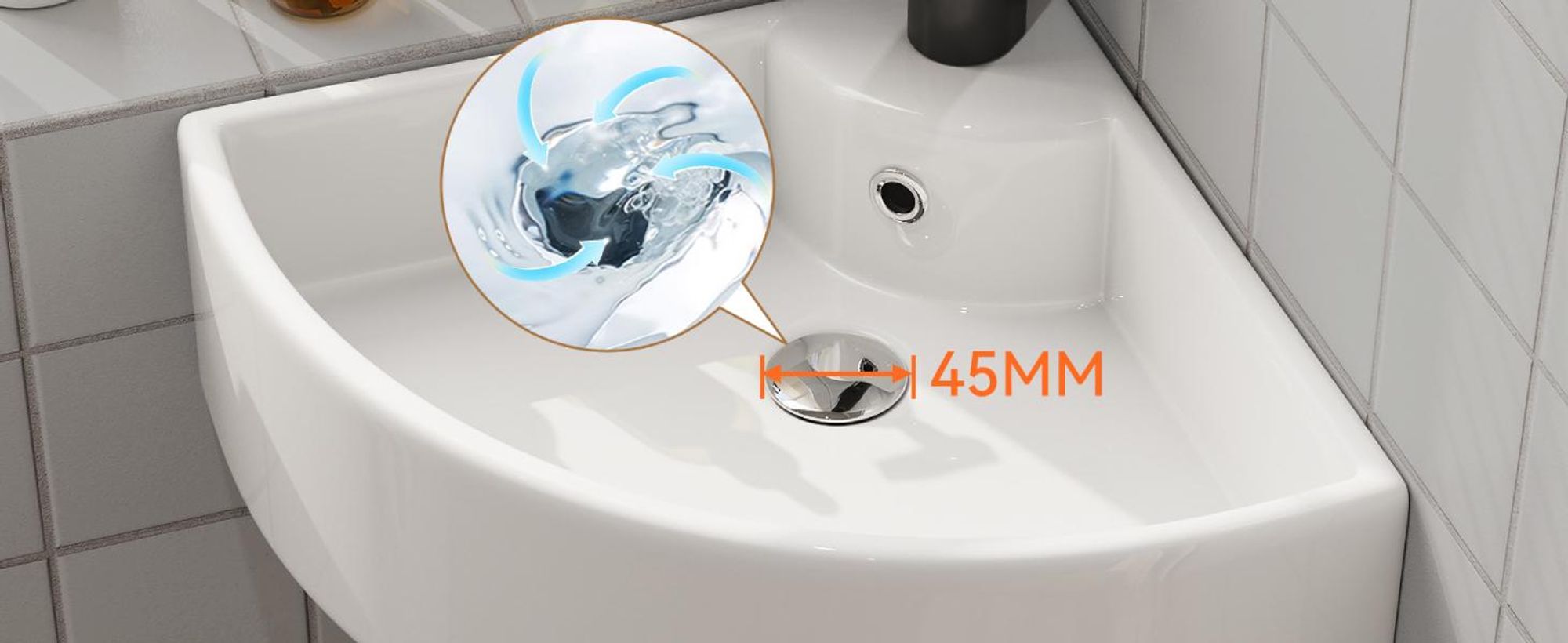 HOROW 46 cm Eckwaschbecken Wandmontage Hängewaschbecken Dreieckiges Wandwaschbecken Für Kleine Garderoben Und Badezimmer