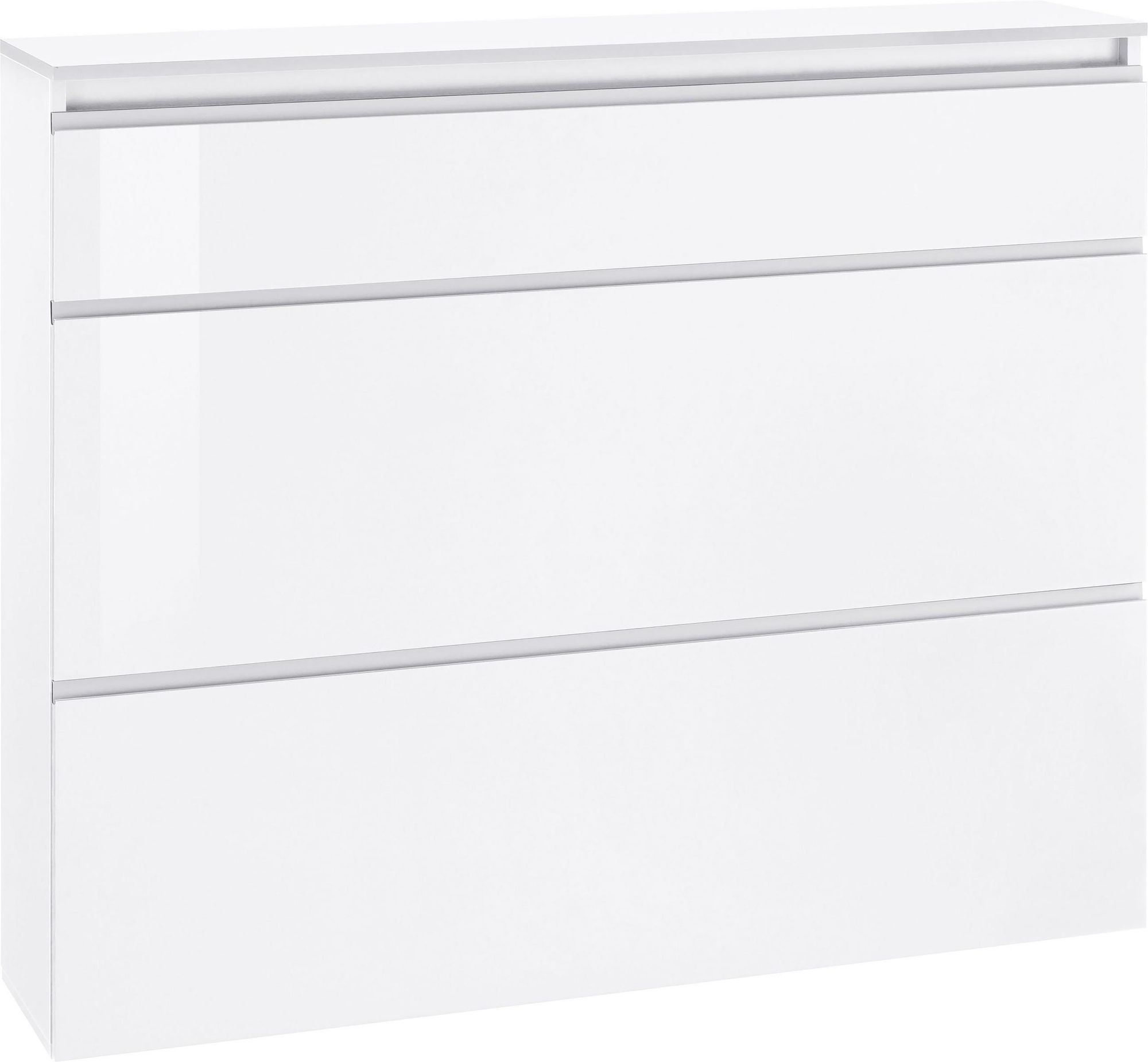 möbelando Schuhschrank – moderner Schuhschrank mit 3 Klappen in Weiß Hochglanz