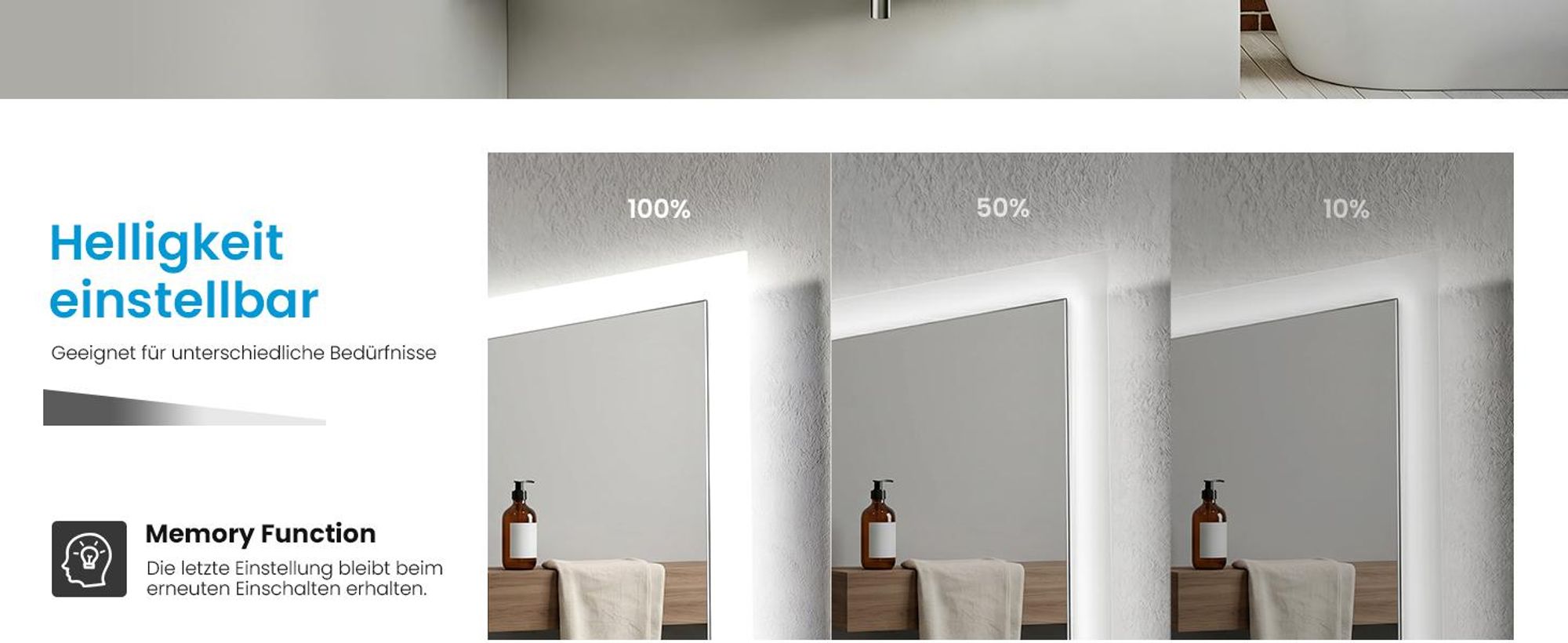 Heilmetz LED Badspiegel 50 x 70 cm Badezimmerspiegel Wandspiegel Lichtspiegel Kaltweiß 6500K Dimmbar Touch-Schalter Memory-Funktion