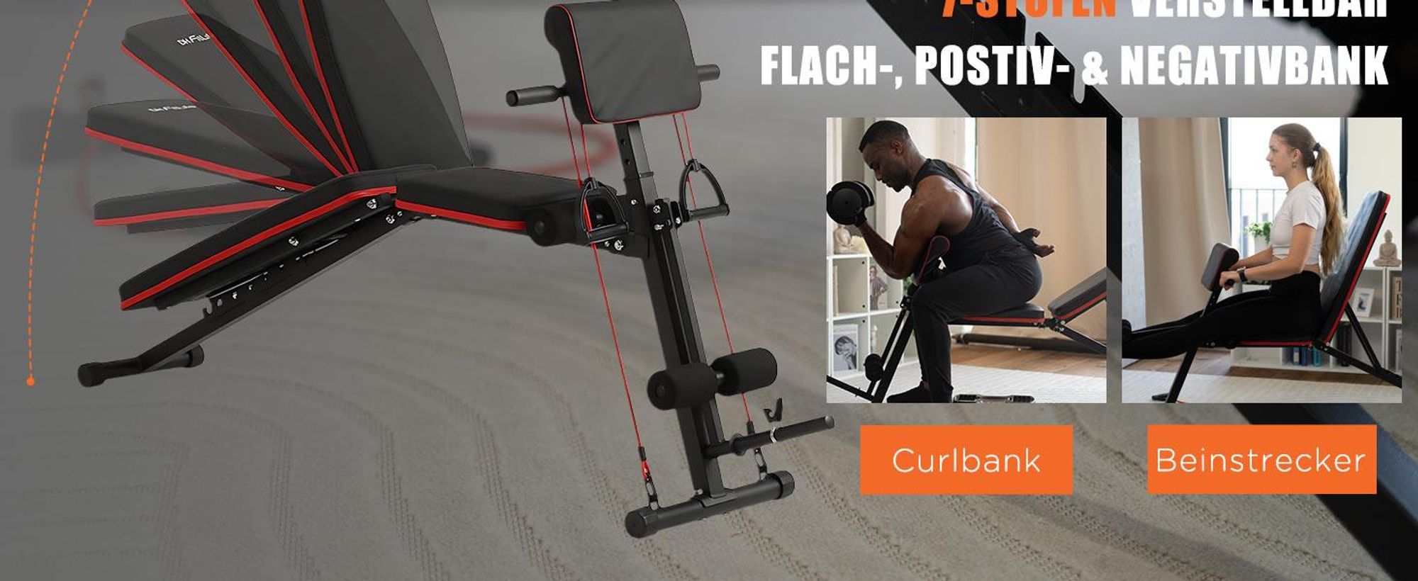 DH FitLife Hantelbank klappbar mit Curlbank & Beinstrecker | Weight Bench for Home Workout | Trainingsbank multifunktional | Fitness Bank | Schrägbank