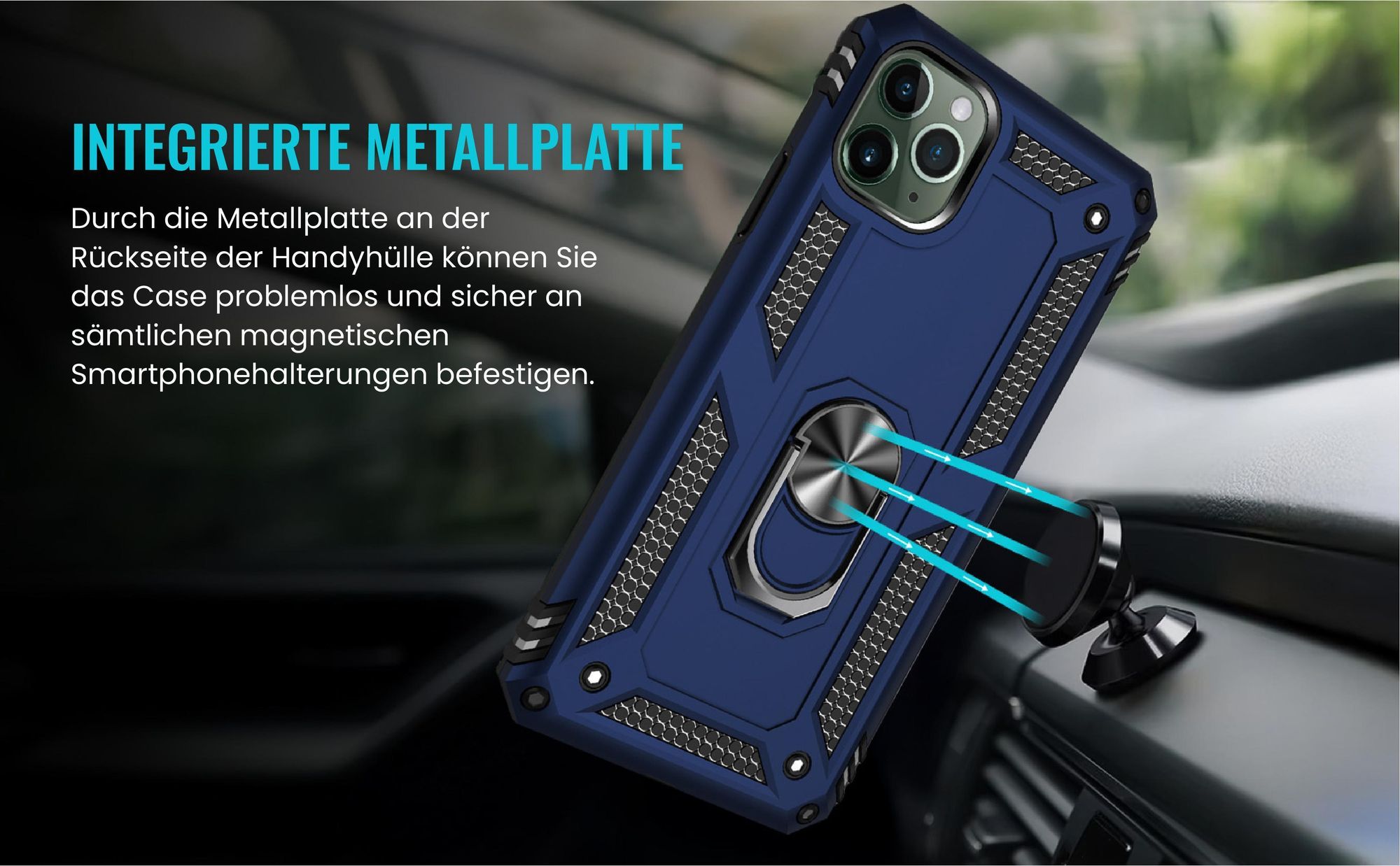 Bumper für Apple iPhone 11 Pro in Blau mit Metallplatte