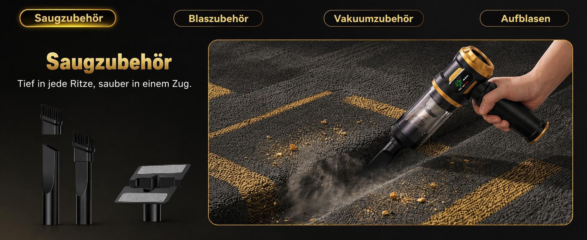 Handstaubsauger, 27000Pa/120W Akku staubsauger,mit Bürstenloser Motor, Beutelloser Mini Auto Kabellos Staubsauger für Auto, Büro Genutzt, Haus, Küche