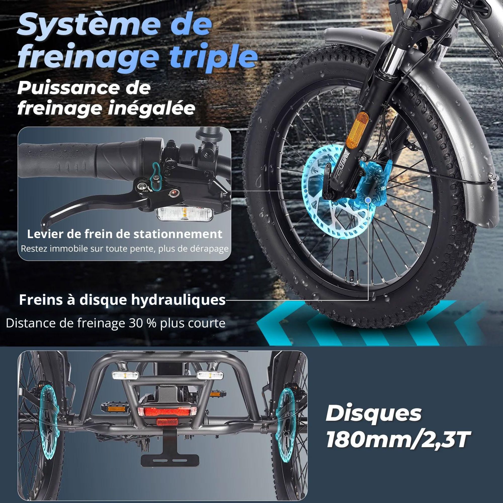 FAFREES F20 Mate Triporteur Électrique - Batterie 48V23.45AH Siège Dossier Freins Hydrauliques - Gris bleu