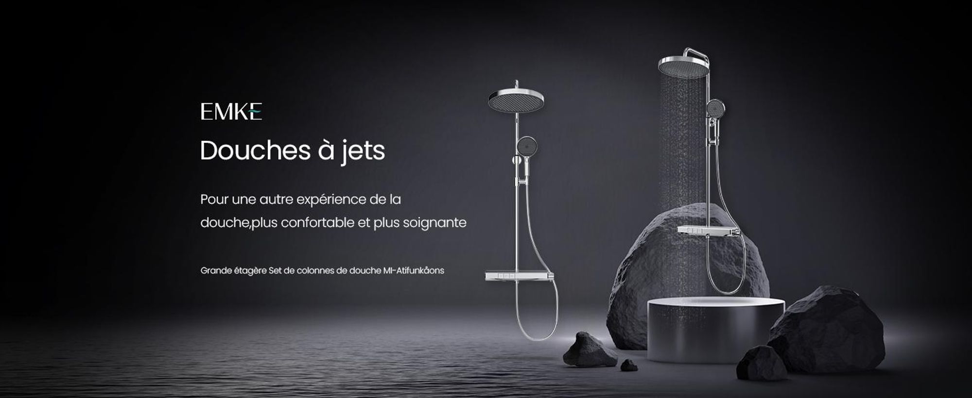 EMKE Système de douche avec thermostat - Ensemble de robinetterie de douche en acier inoxydable, douchette à main 3 jets, douche de pluie ronde, robinetterie de salle de bains & douche, chrome F22
