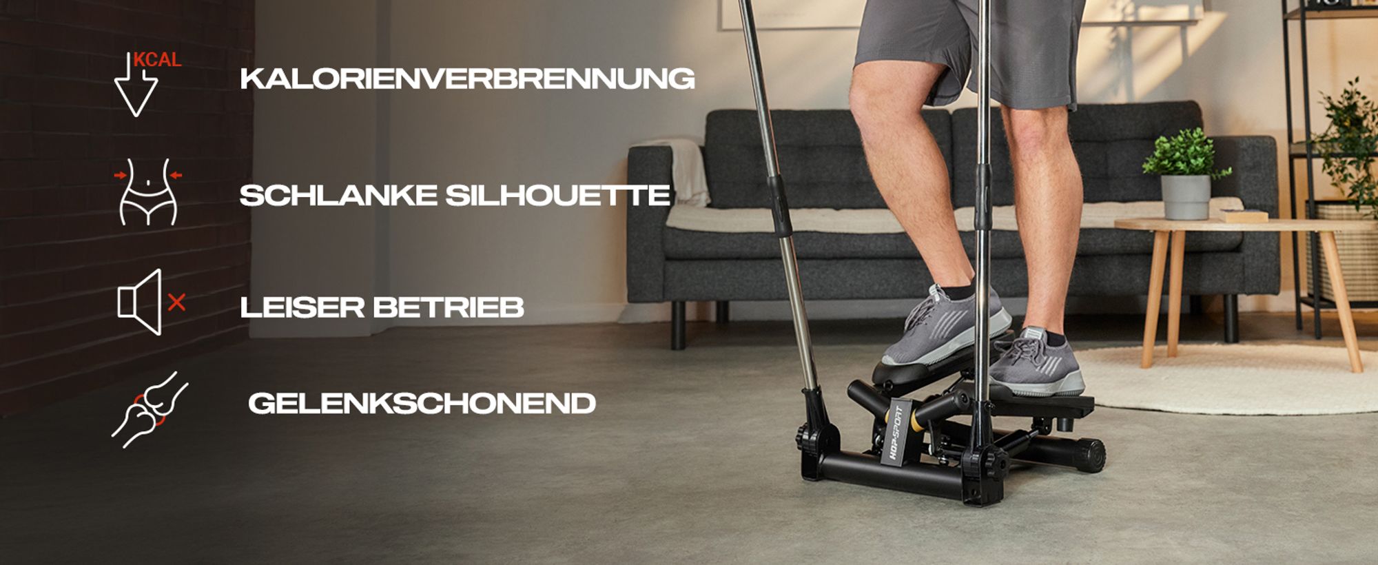 Ein Mann trainiert auf dem Stepper HS050S Norg von Hop-Sport