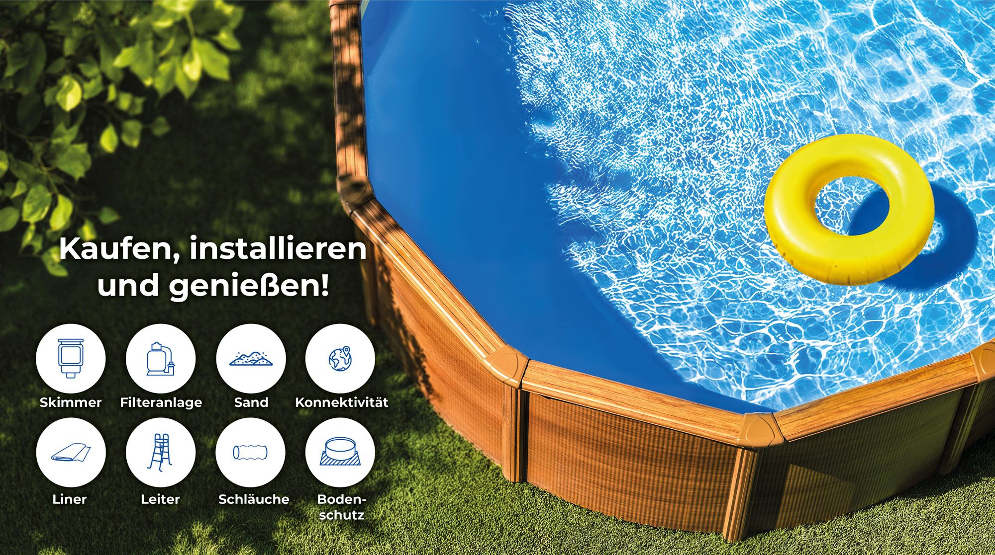 GRE Ovaler Stahlwandpool mit Holzoptik KITPROV6188WO – 610 x 375 x 132 cm, Komplettset + GRATIS Elektrischer Poolreiniger VCB50