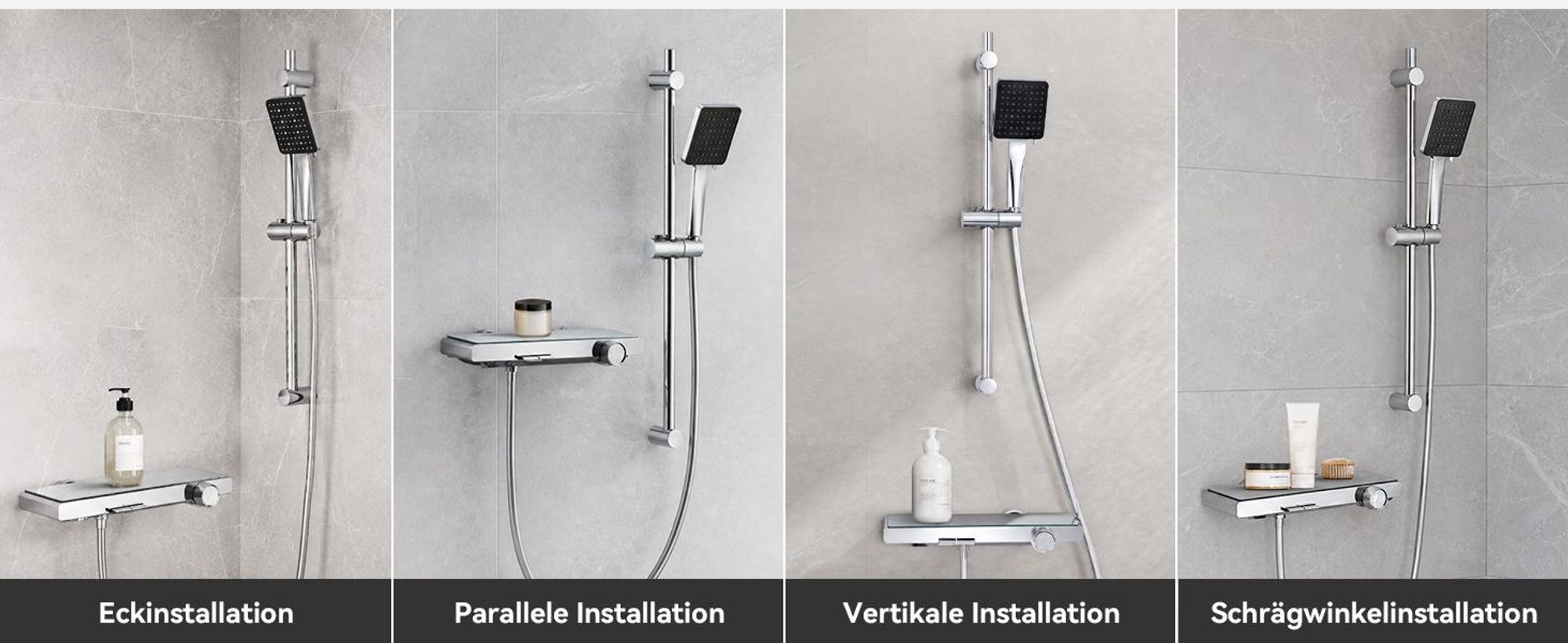 AURALUM Schwarzes Badewannenarmaturen-Set, Duschstange mit Duschkopf, Handbrause- und Duschstangen-Set, zwei Wasserstrahlmodi, Hochwertiges PPA
