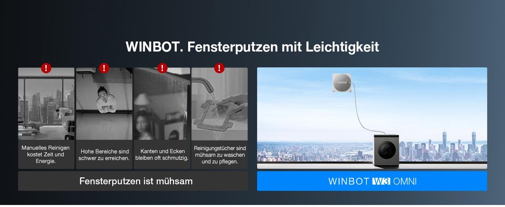 ECOVACS WINBOT W3 OMNI Fensterputzroboter mit Multifunktionsstation, Automatische Reinigung der Wischpads, Intelligente Reinigung entlang der Ränder