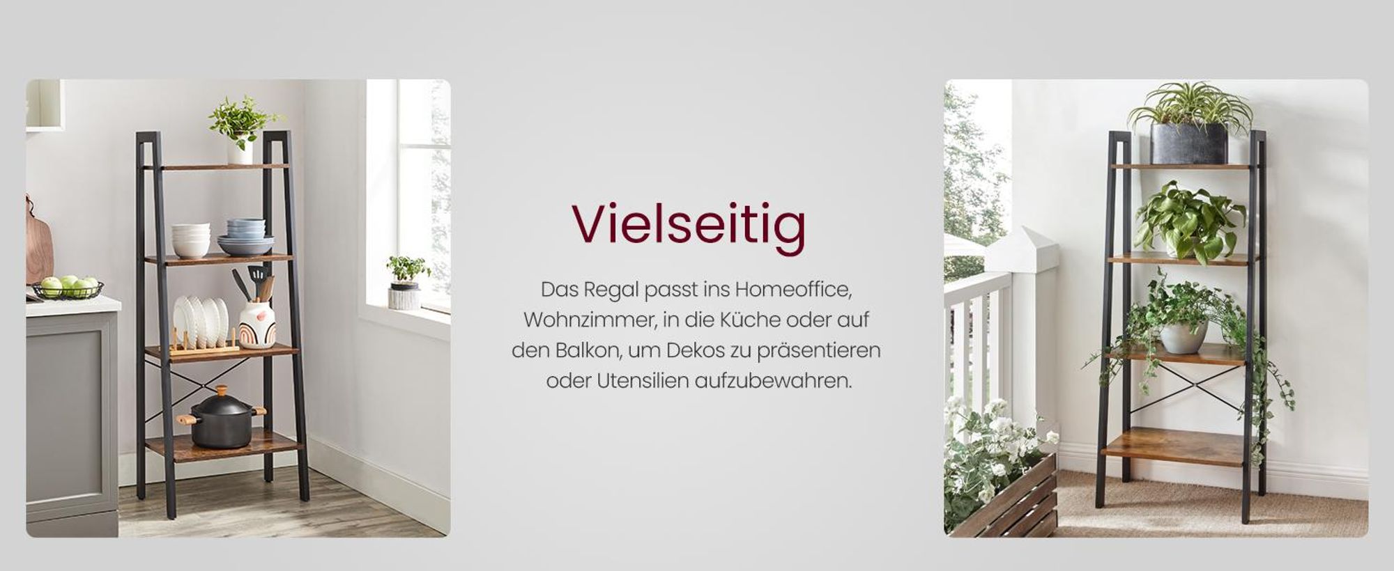VASAGLE Standregal, Bücherregal, Leiterregal, mit 4 Ebenen, Leiterregal, Standregal