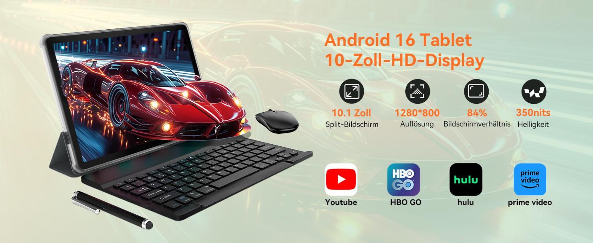 KINGRID Android 16 Tablet mit Tastatur, 24(8+16)GB RAM+256GB ROM (2TB TF), 10" Gaming Tablet, 5000mAh, Gemini AI, Widevine L1, 5G-WiFi, Face ID