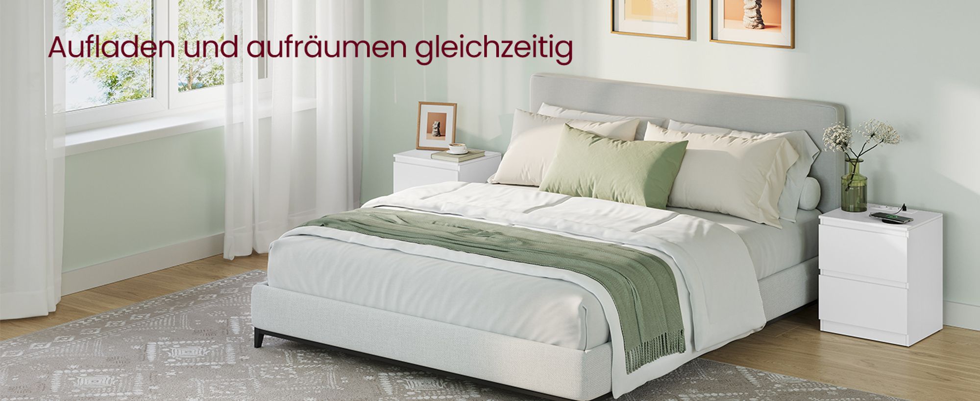 VASAGLE Nachttisch mit Steckdosenleiste, 2er Set, Beistelltisch modern