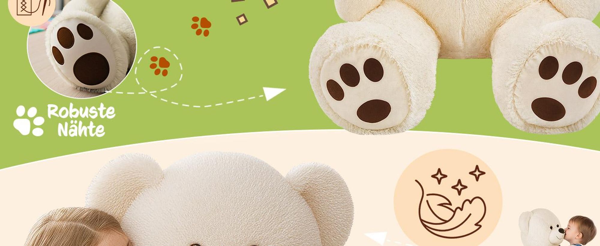 Monzana Teddybär L 50 cm Weiß, weiches Kuscheltier aus Plüsch