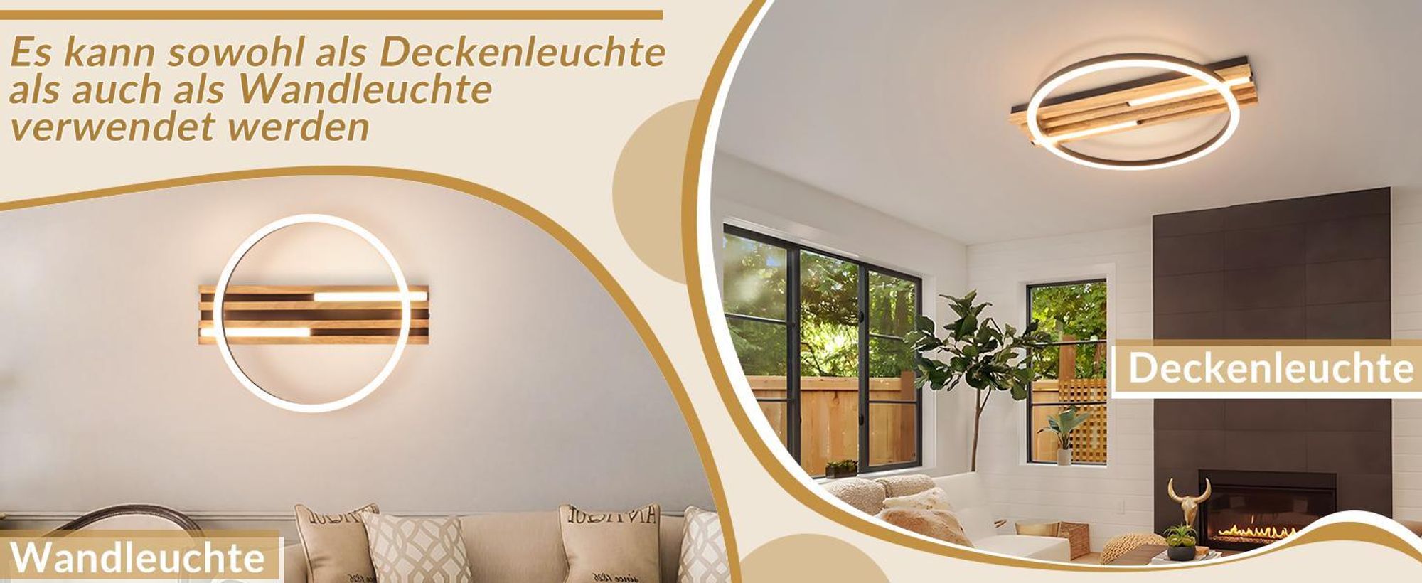 ZMH LED Deckenleuchte Holz Deckenlampe 24W 38cm Schlafzimmer Küche 3000K Warmweiß Schwarz 1 Ring Schlafzimmerlampe Küchenlampe für Wohnzimmer