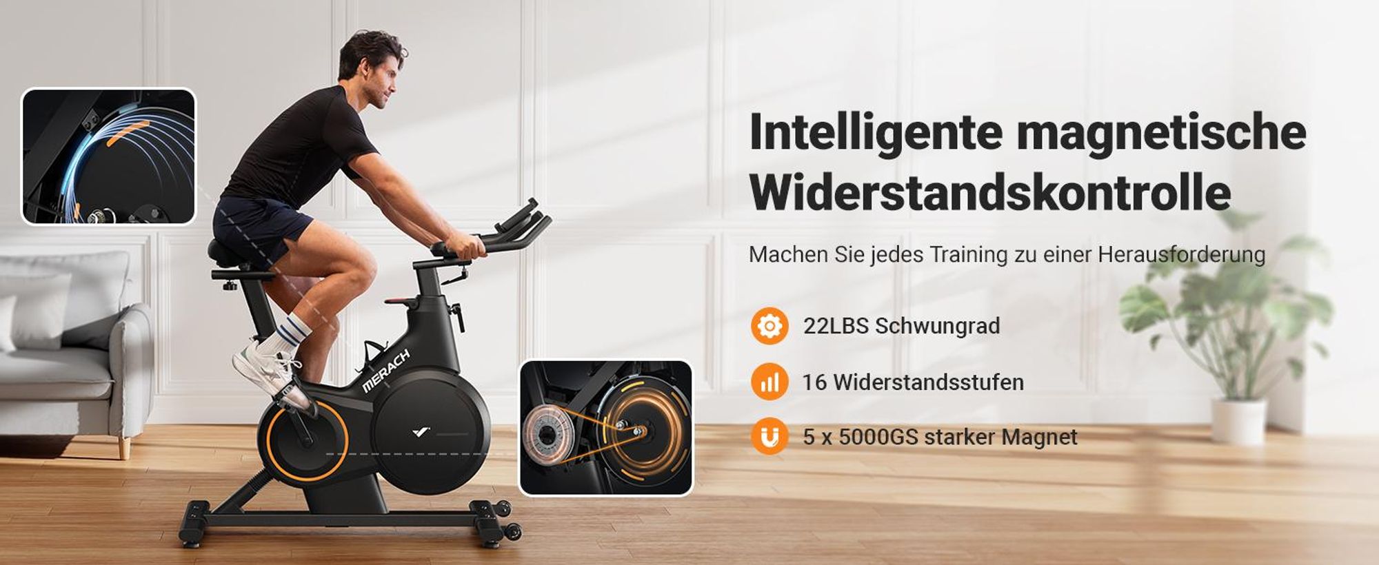 Heimtrainer Fahrrad, magnetisches Fitnessbike mit APP für Zuhause, bis 158kg belastbar, ±6° Neigung, leise, komfortabel, realistisches Fahrerlebnis