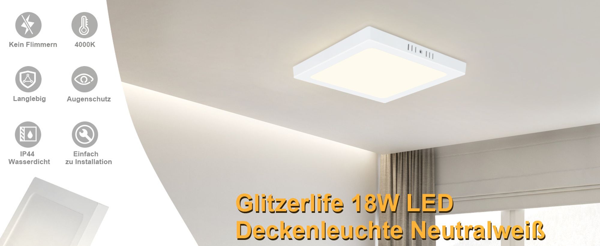 Glitzerlife flach 18W LED Deckenleuchte besteht aus hochwertiges Plastik Material.