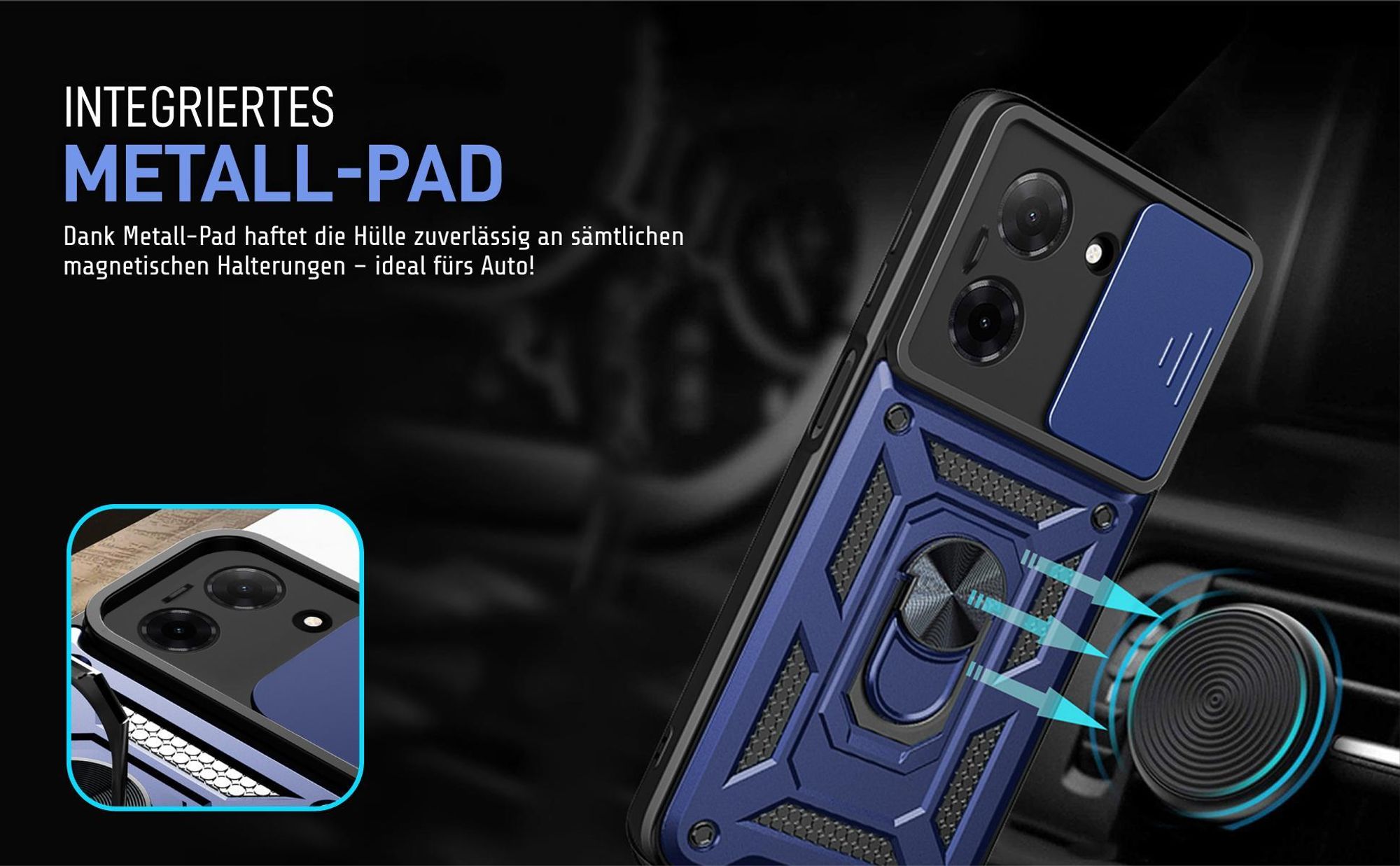 Bumper für Xiaomi Redmi A5 in Blau mit Metallplatte