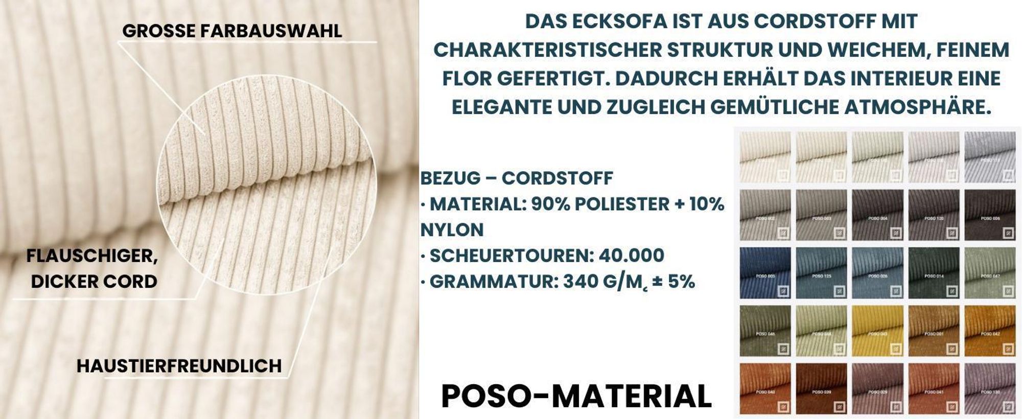Ecksofa mit Schlaffunktion, ANTONIO DENVER - 238x142x73cm, Ottomane rechts/links, L-Form, Schlaffunktion & Bettkästen - Grün