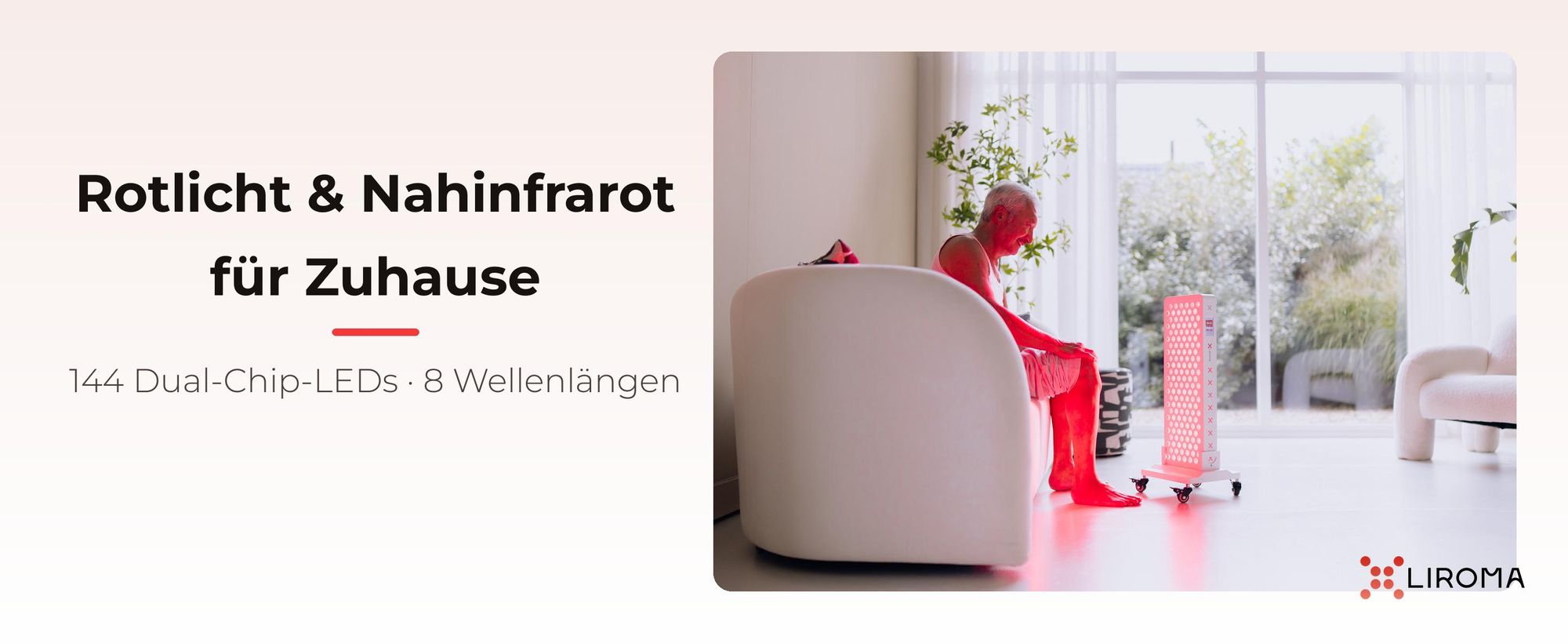 LIROMA PrimeFORCE Advanced Rotlicht-Panel mit 144 Dual-Chip-LEDs, Rotlicht & Nahinfrarot für Zuhause