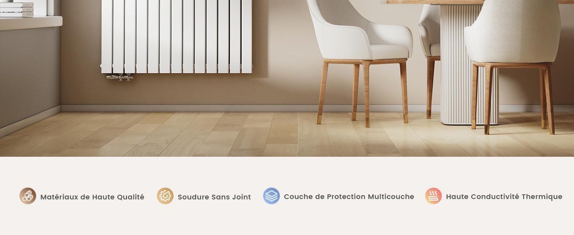 EMKE Radiateur Horizontal, Panneau de chauffage design 630x620mm Blanc Double épaisseur plat Raccord latéral Chauffage, 826W sans thermoplongeur