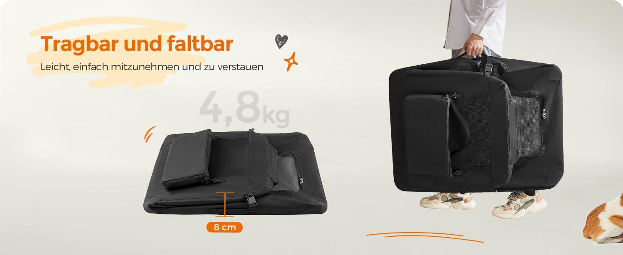 Feandrea XXXL Transportbox faltbar Oxford-Gewebe,Netzstoff,atmungsaktiv,Schwarz