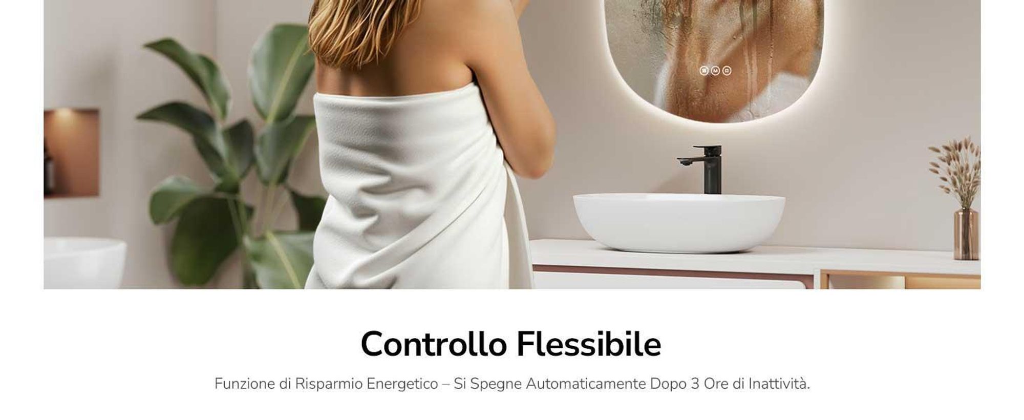 EMKE Specchio da bagno con illuminazione 75 x 55 cm Specchio da bagno dimmerabile con 3 colori di luce, Specchio da bagno asimmetrico con antiappannamento, interruttore a sfioramento